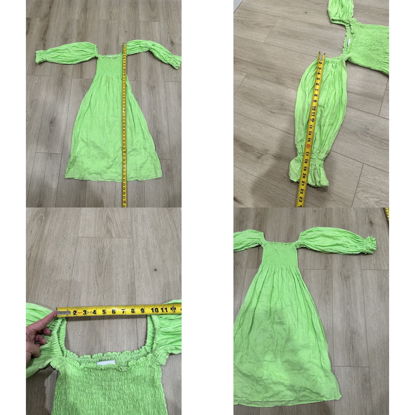Sleeper Sleeper Dress Womens S Green Linen Smocked Midi Off the Shoulder Sleeper Size S / US 4 / IT 40 - 9 Thumbnail