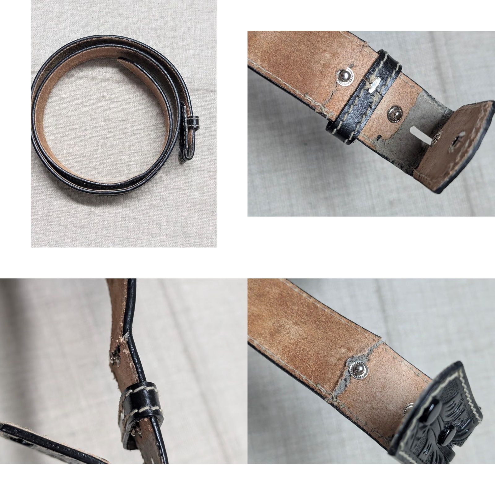 Vintage VINTAGE western belt belt Oak Leaves Leather Cowhide 42 Black Mens 1-5/8" Adults 42 Western Size 42 - 8 Thumbnail