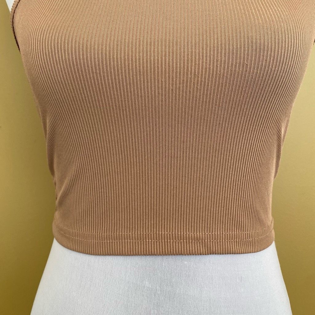 Shein SHEIN women S scoopneck ribbed crop tank top tan Size S / US 4 / IT 40 - 2 Thumbnail