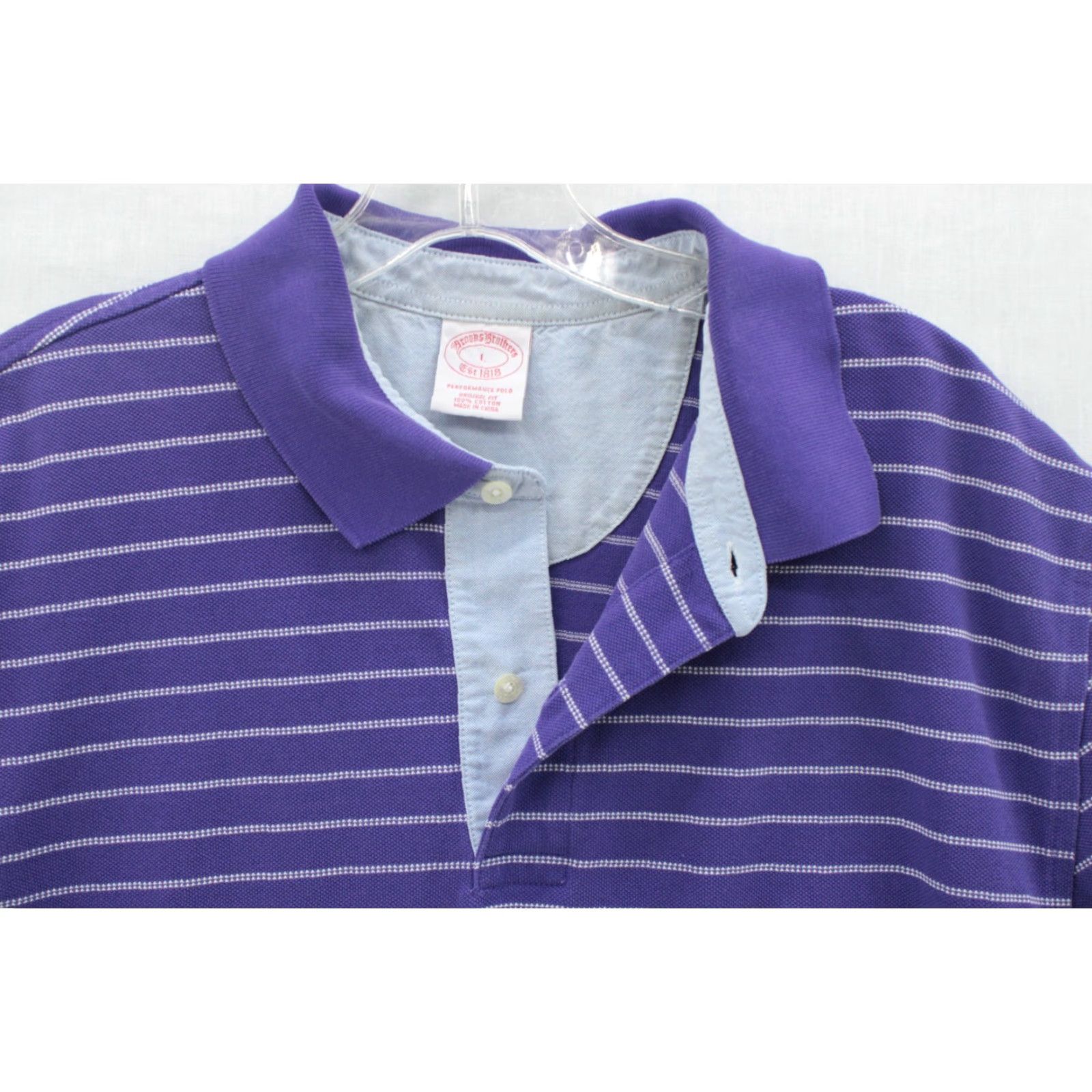 Brooks Brothers Brooks Brothers Polo Shirt Mens L Purple Striped 1818 Performance Golf Cotton Size US L / EU 52-54 / 3 - 4 Thumbnail