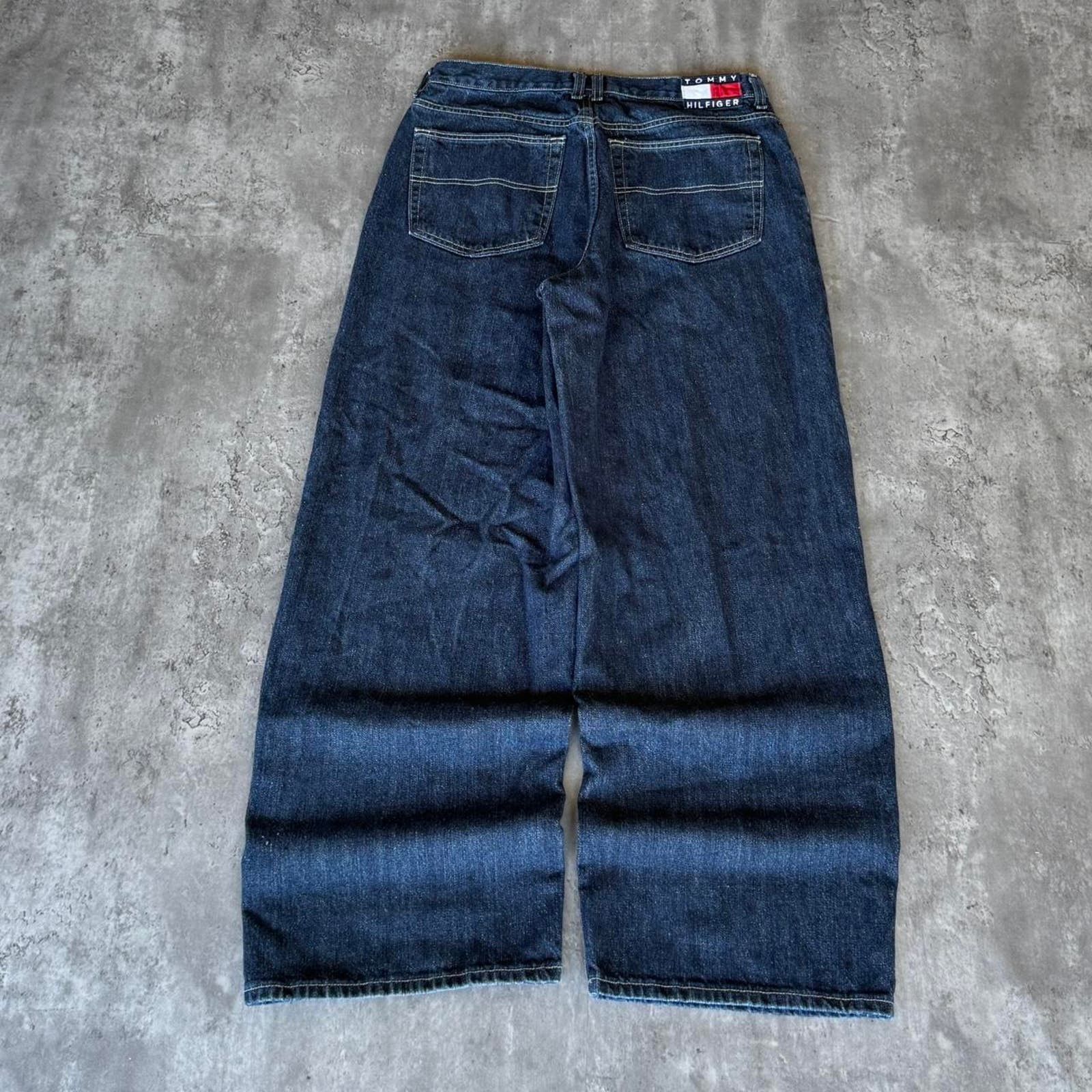 Pre-owned Jnco X Tommy Hilfiger Vintage Y2k Tommy Hilfiger Baggy Wide Leg Skater Opium Jeans In Blue