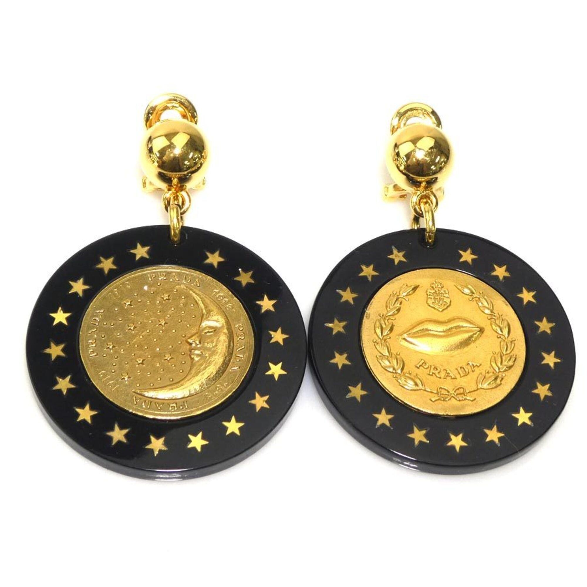 Prada Prada earrings, metal and plastic, black gold, women's, r11196k Size ONE SIZE - 1 Thumbnail