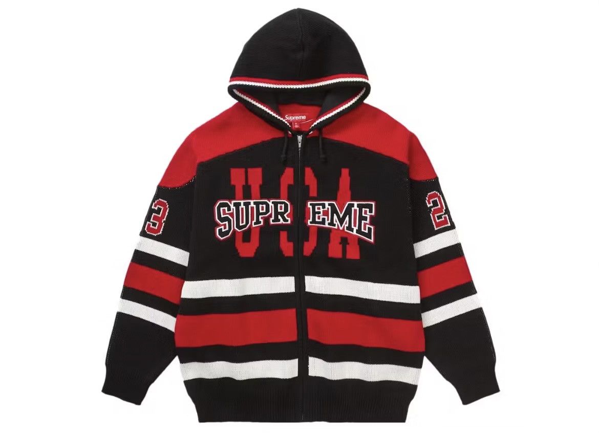 Image of Supreme Sports Jordan Hooded Sweater in Black/Red, Men's (Size Large)