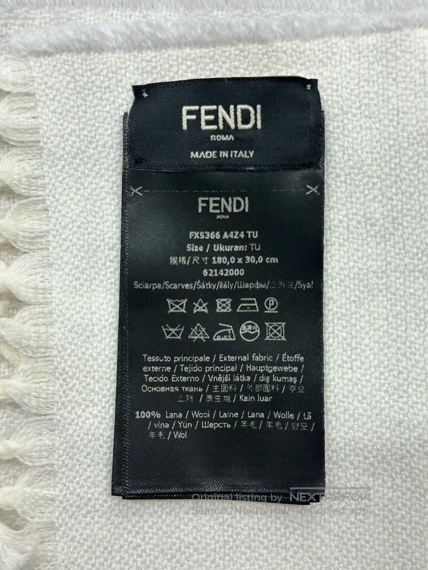 Fendi FENDI White All-over Cashmere Fringe Scarf| Size ONE SIZE - 4 Thumbnail
