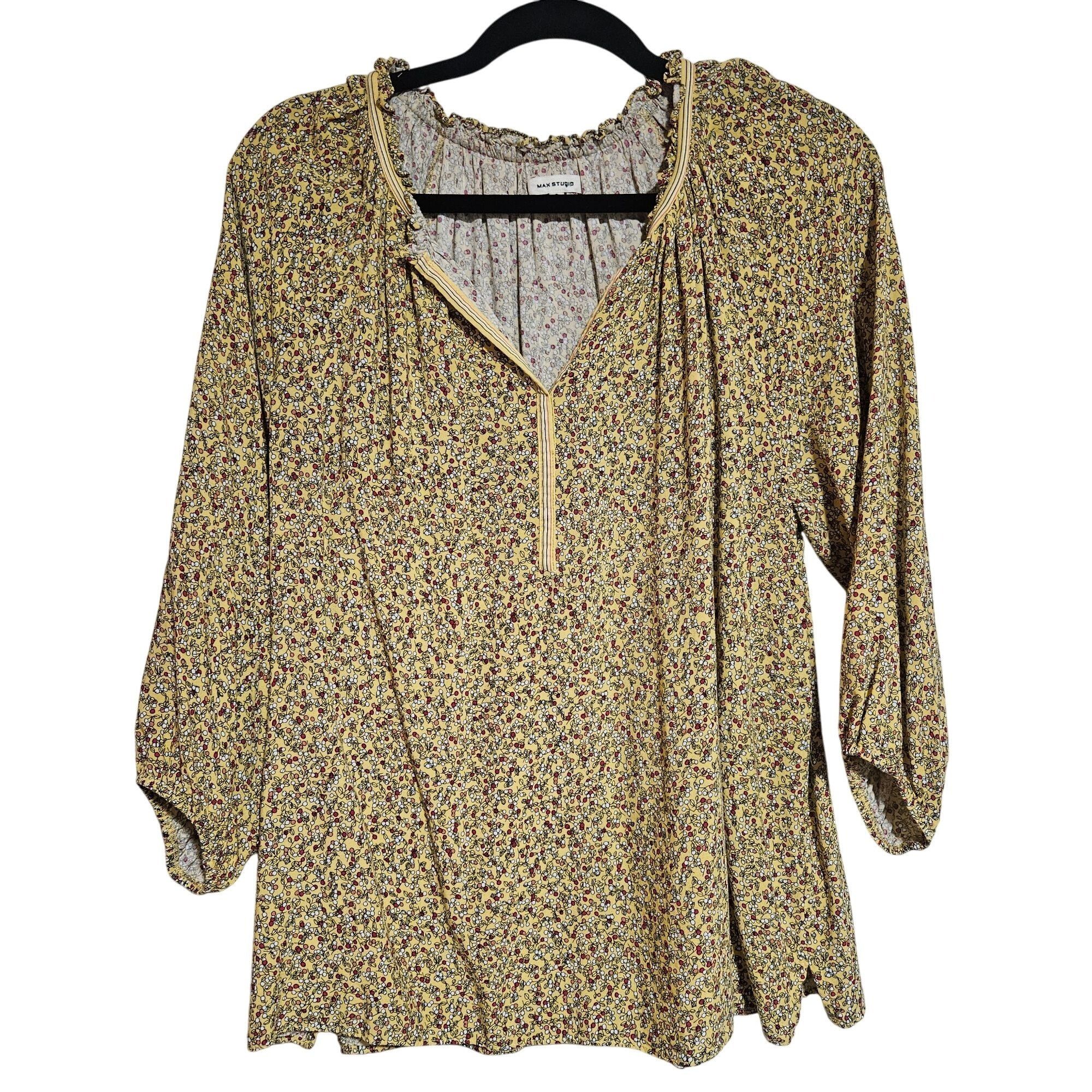 Other Max Studio Yellow Floral Peasant Blouse Small Boho Cottageco Size S / US 4 / IT 40 - 2 Thumbnail