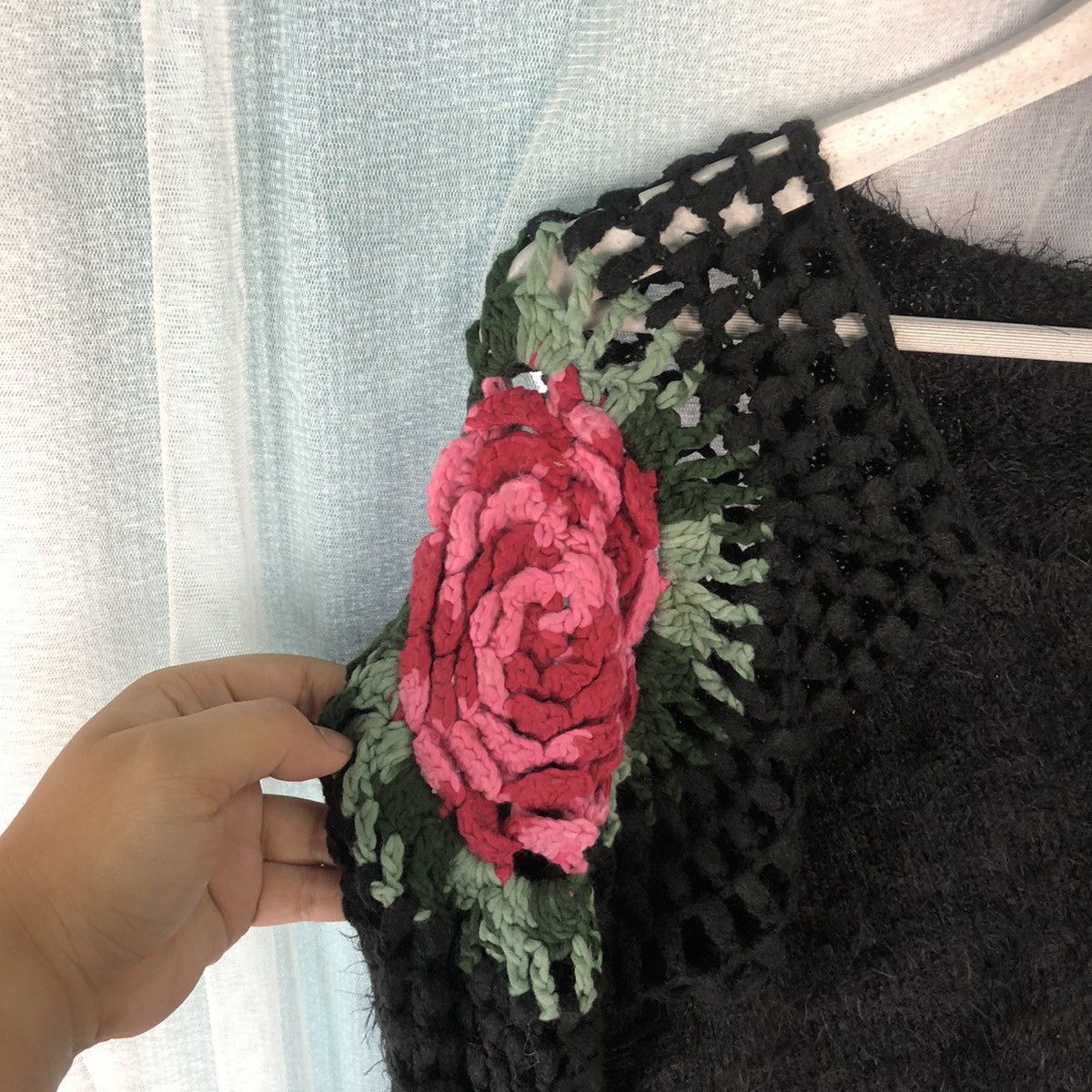 Homespun Knitwear Vintage Hand Made Flower Black Mohair Knitwear #917 Size US S / EU 44-46 / 1 - 10 Thumbnail