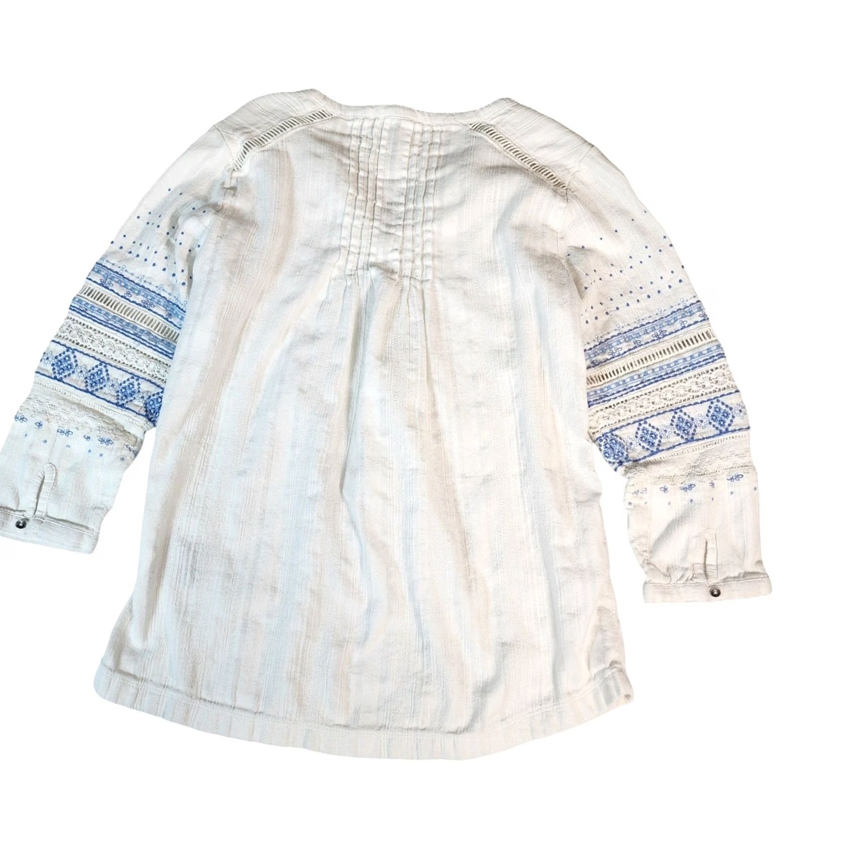 Vintage Bob Timberlake Womens XS White Blue Embroidered Cotton Gauze Peasant Blouse Size XS / US 0-2 / IT 36-38 - 7 Thumbnail
