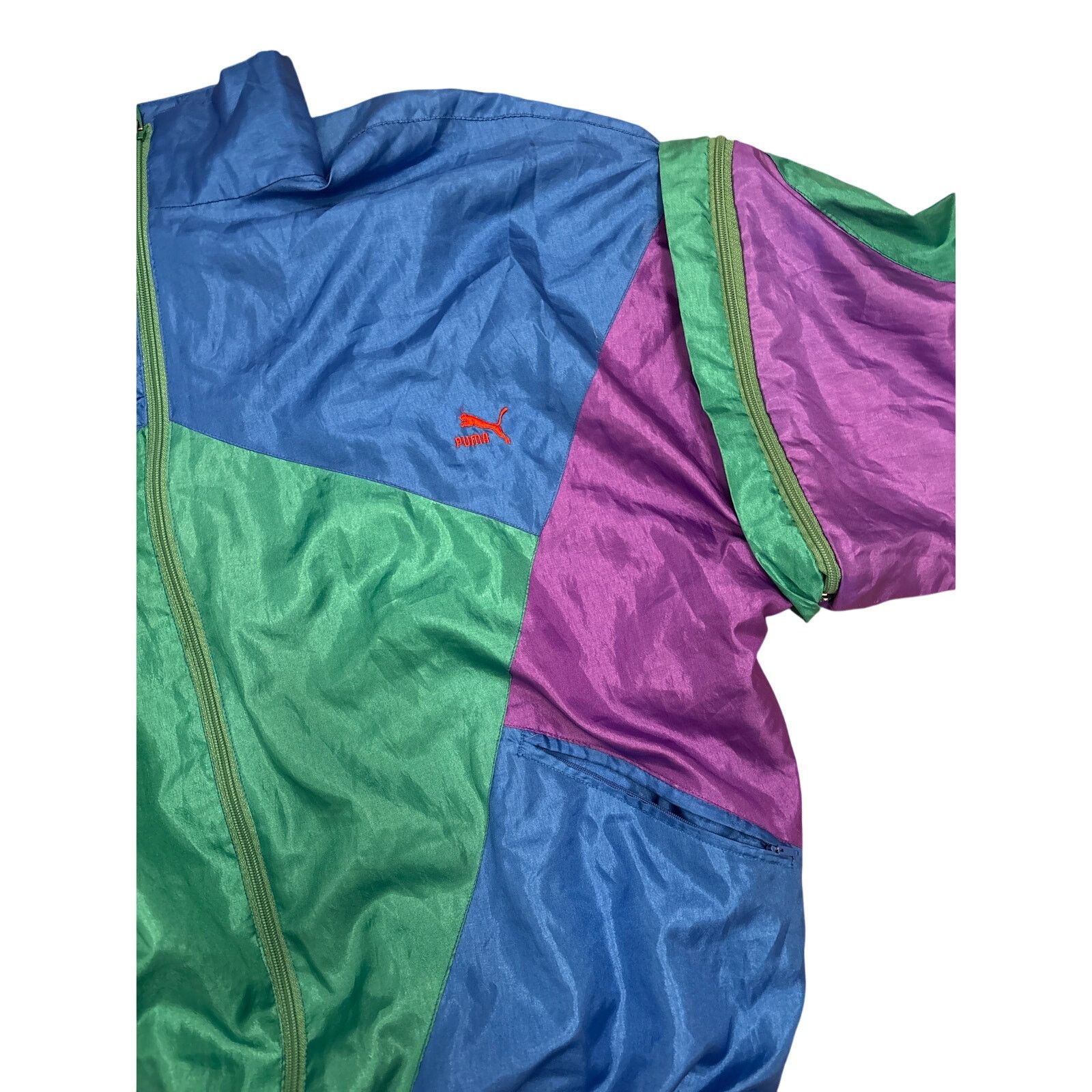 Puma Vintage 80s Puma parachute nylon track removable sleeve Size L / US 10 / IT 46 - 3 Thumbnail