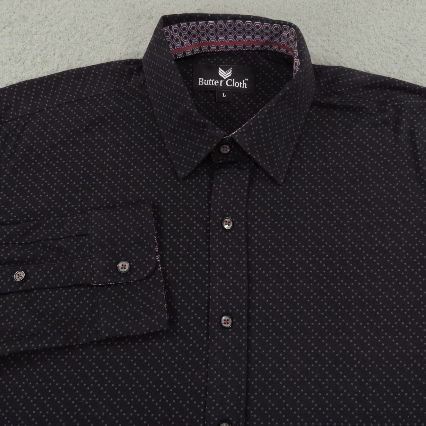 Buttero Butter Cloth Shirt Men Large Black Grey Geometric Dot Performance Flex Stretch Mens Size US L / EU 52-54 / 3 - 3 Thumbnail