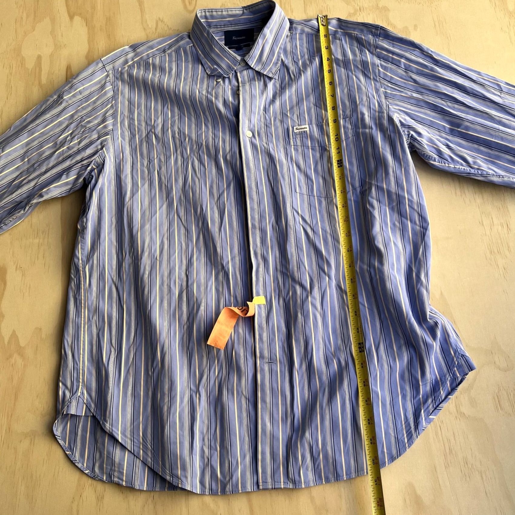 Faconnable Façonnable Dress Shirt Mens XL Blue Stripe Classique Long Sleeve Button-Down Size 46R - 6 Thumbnail