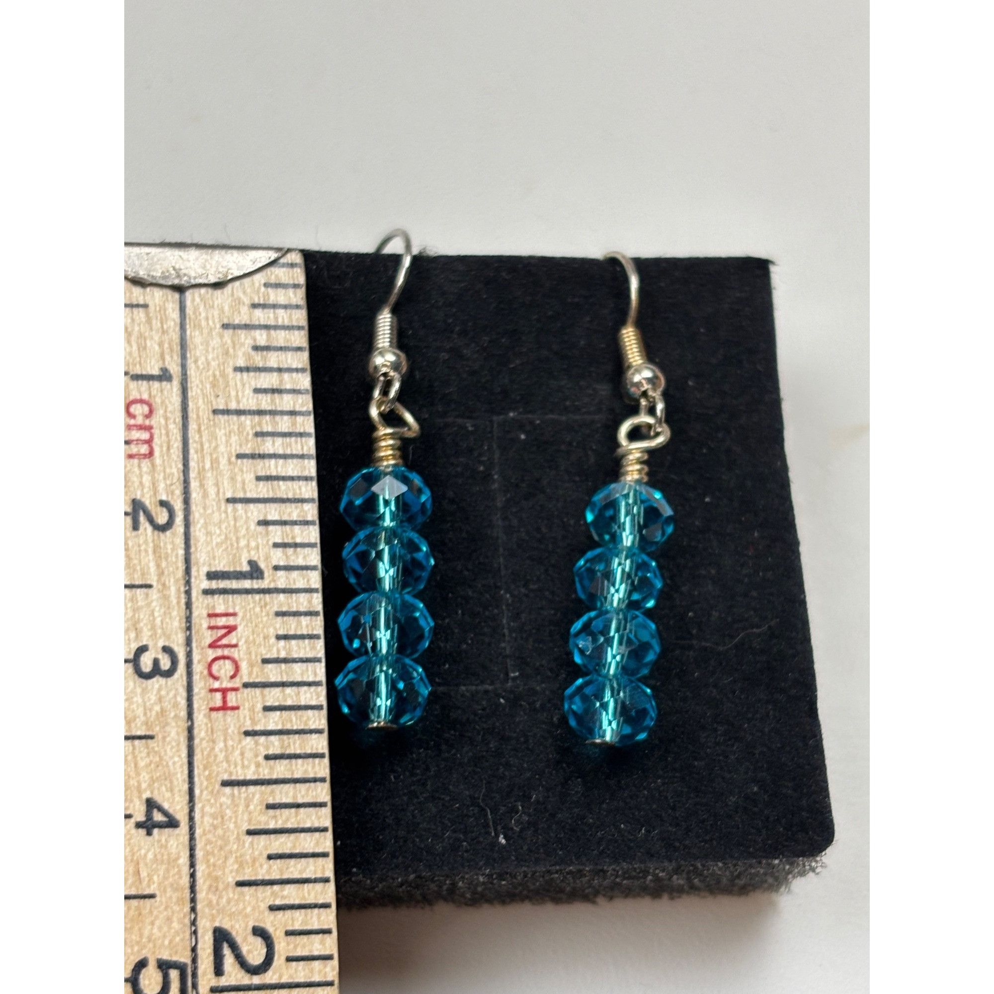 Other Blue Crystal Bead Dangle Earrings With Silver Hooks Size ONE SIZE - 2 Thumbnail