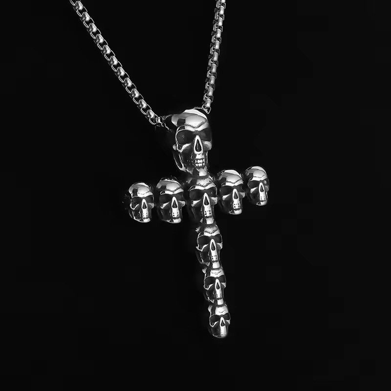 Jewelry Gothic Full Skull Cross Pendant Necklace Size ONE SIZE - 5 Thumbnail
