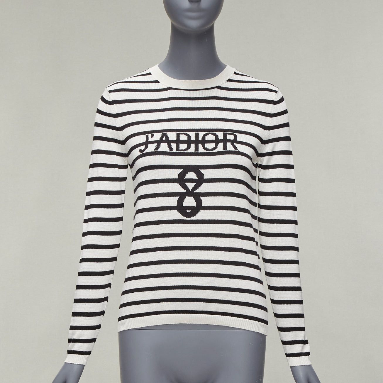 Dior CHRISTIAN DIOR Jadior 8 black cream silk cotton long sleeve crew sweater FR34 XS Size XS / US 0-2 / IT 36-38 - 1 Thumbnail