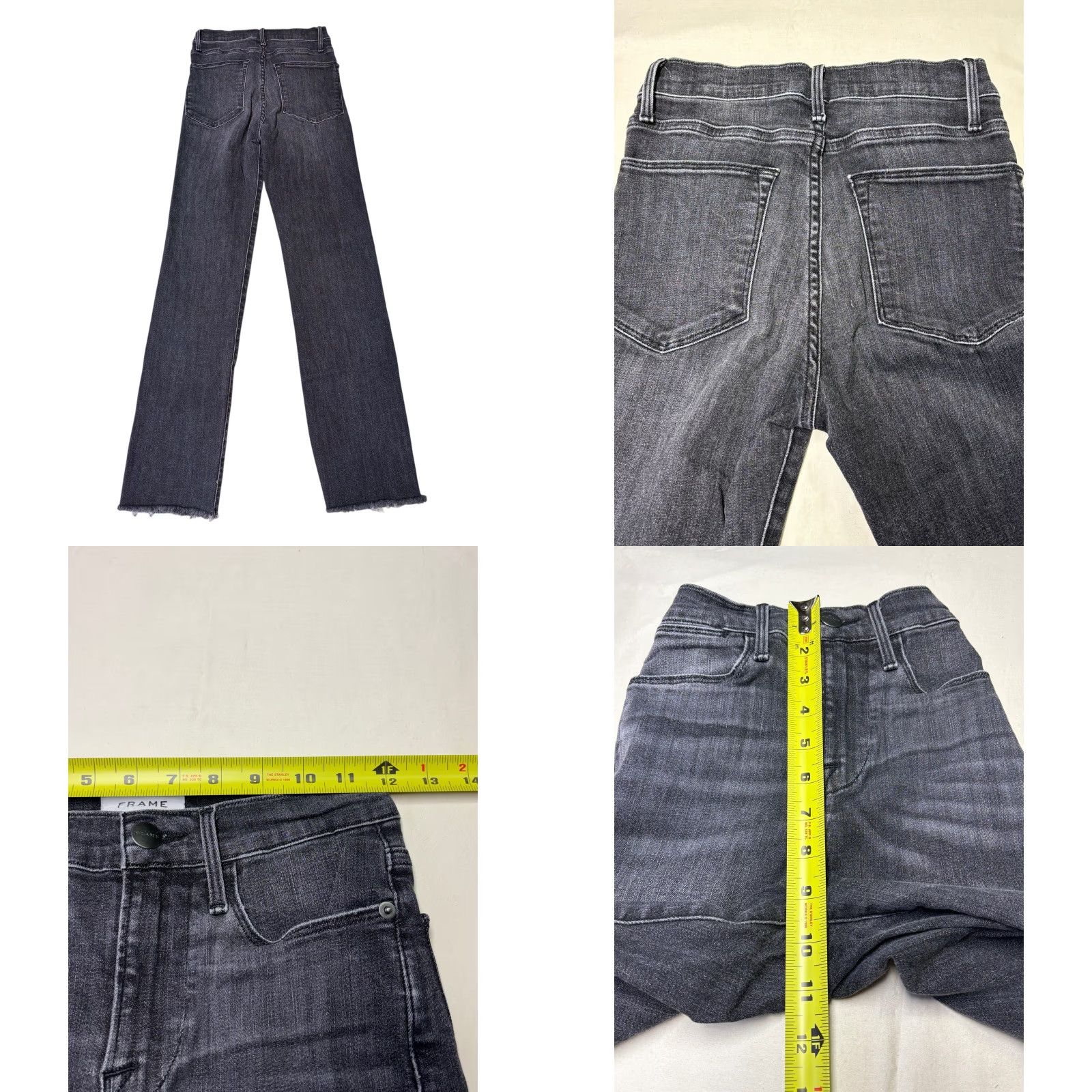 Frame FRAME Le High Straight Jeans Dark Wash Frayed Hem Women's Size 24x27 Size 42" / US 20 - 8 Thumbnail
