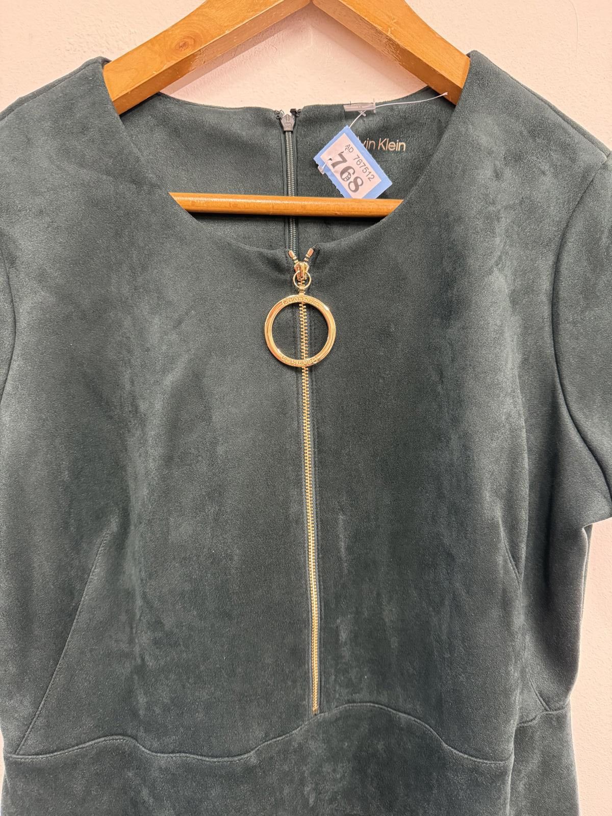 Calvin Klein Calvin Klein Dark Green Suede Short Sleeve Dress Size L / US 10 / IT 46 - 3 Thumbnail