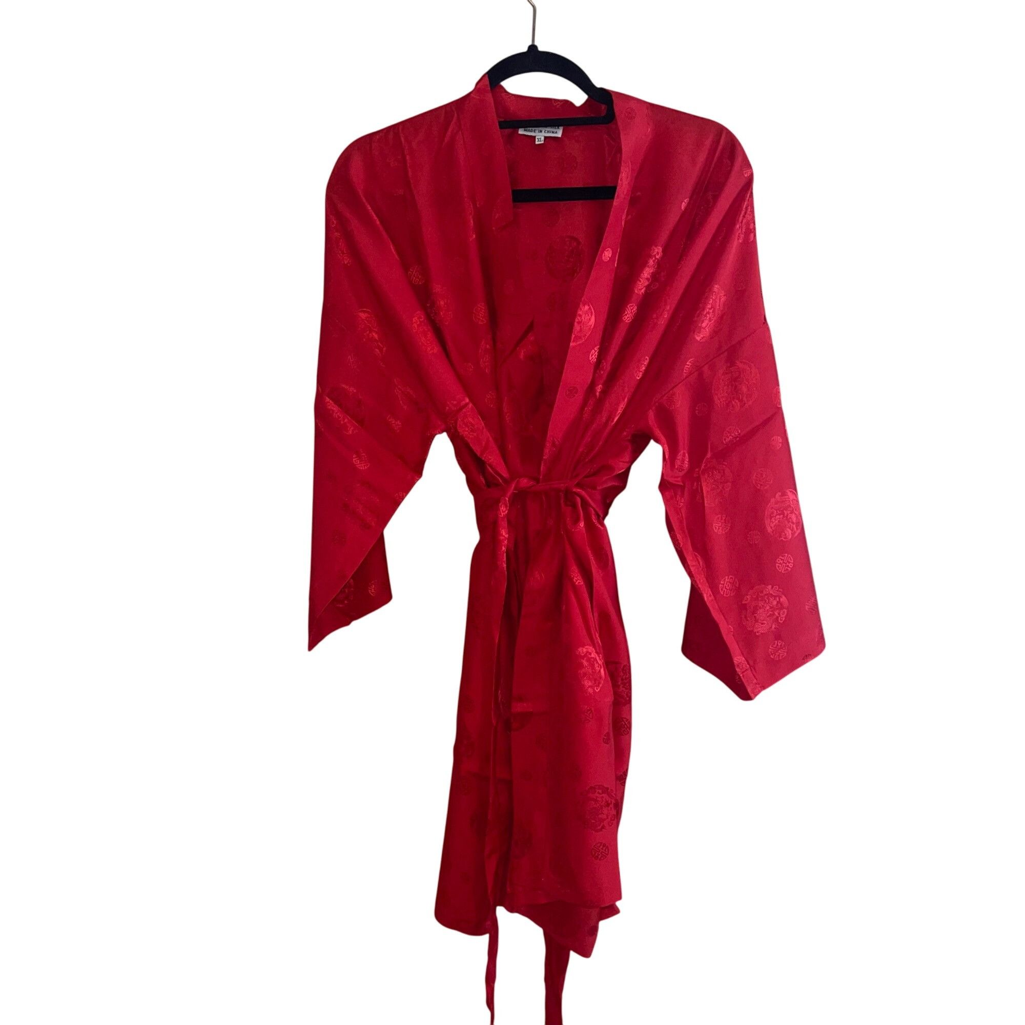 Vintage Vintage Womens Robe Size XL Red Belt V Neck Wrap Size ONE SIZE - 1 Thumbnail