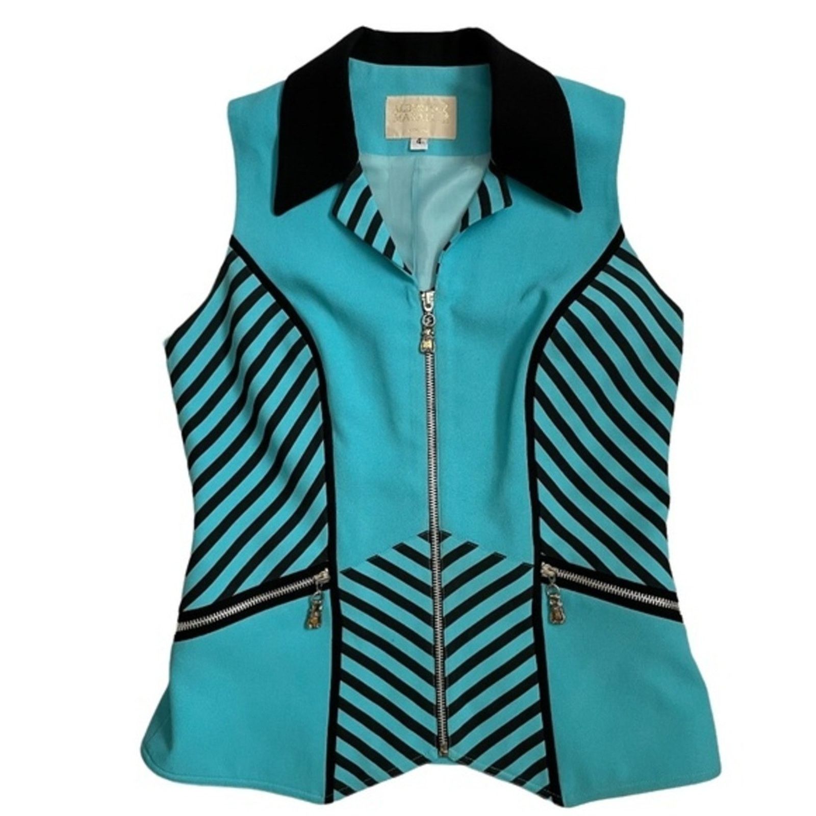 Vintage Alberto Makali Vintage Turquoise Striped Zipper Vest Top Size S / US 4 / IT 40 - 1 Thumbnail
