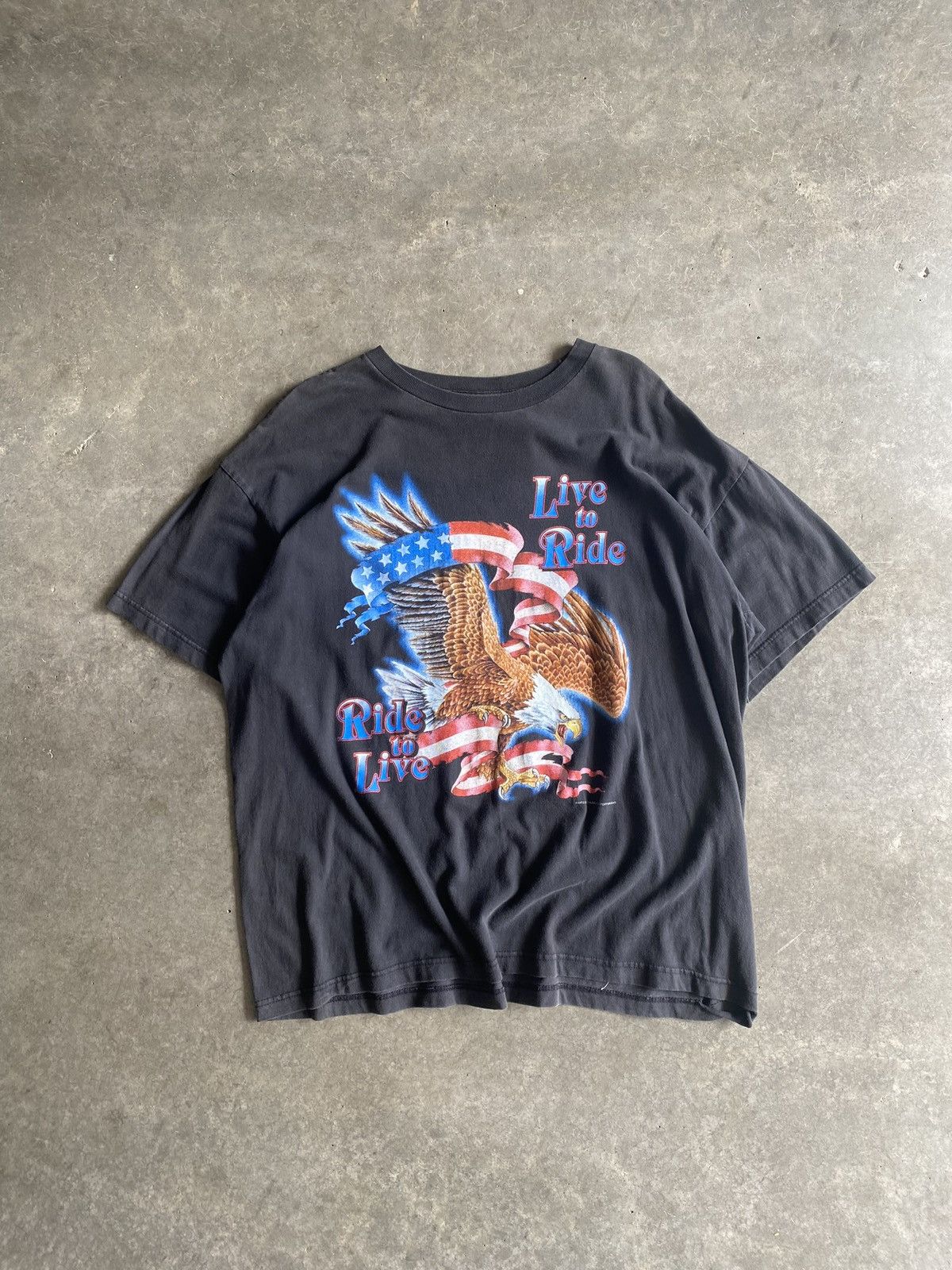 Harley Davidson Vintage Biker Live To Ride, Ride To Live Eagle Flames Tee Size US XL / EU 56 / 4 - 1 Thumbnail