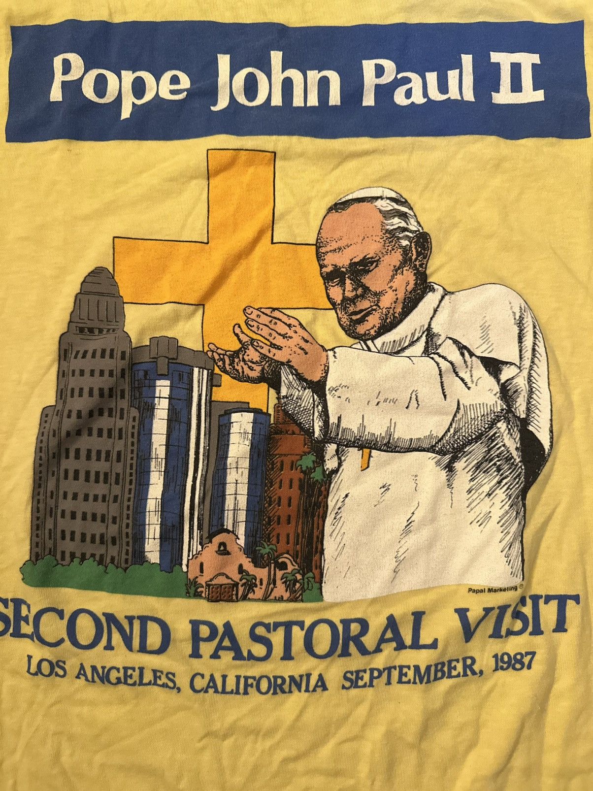 Vintage Vtg 80s Pope John Paul II USA Los Angeles Visit T Shirt Size US L / EU 52-54 / 3 - 2 Thumbnail