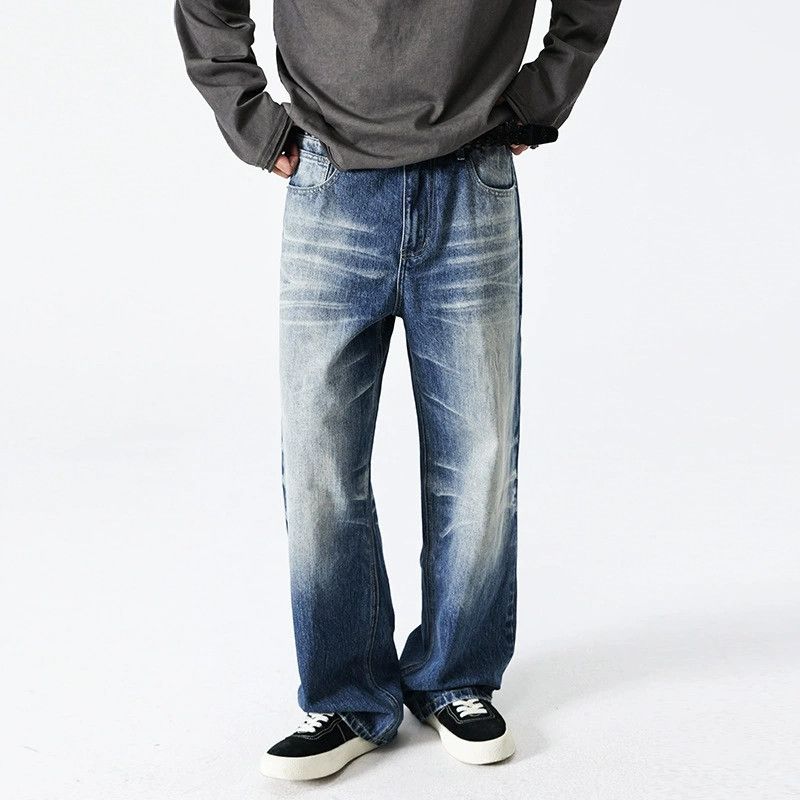 Vintage American Distressed Whiskered Loose-Fit Straight-Leg Jeans Size US 32 / EU 48 - 1 Thumbnail