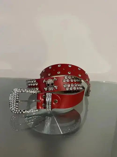 Other Y2K Rhinestone Skull Belt (red) Size 32 - 2 Thumbnail