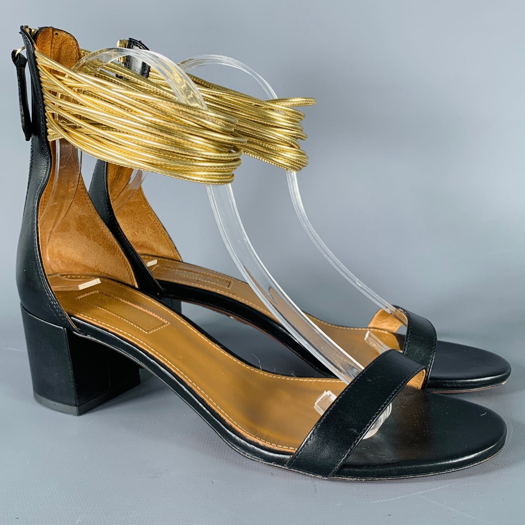 image of Aquazzura Black Gold Back Zip Sandals, Women's (Size 8)