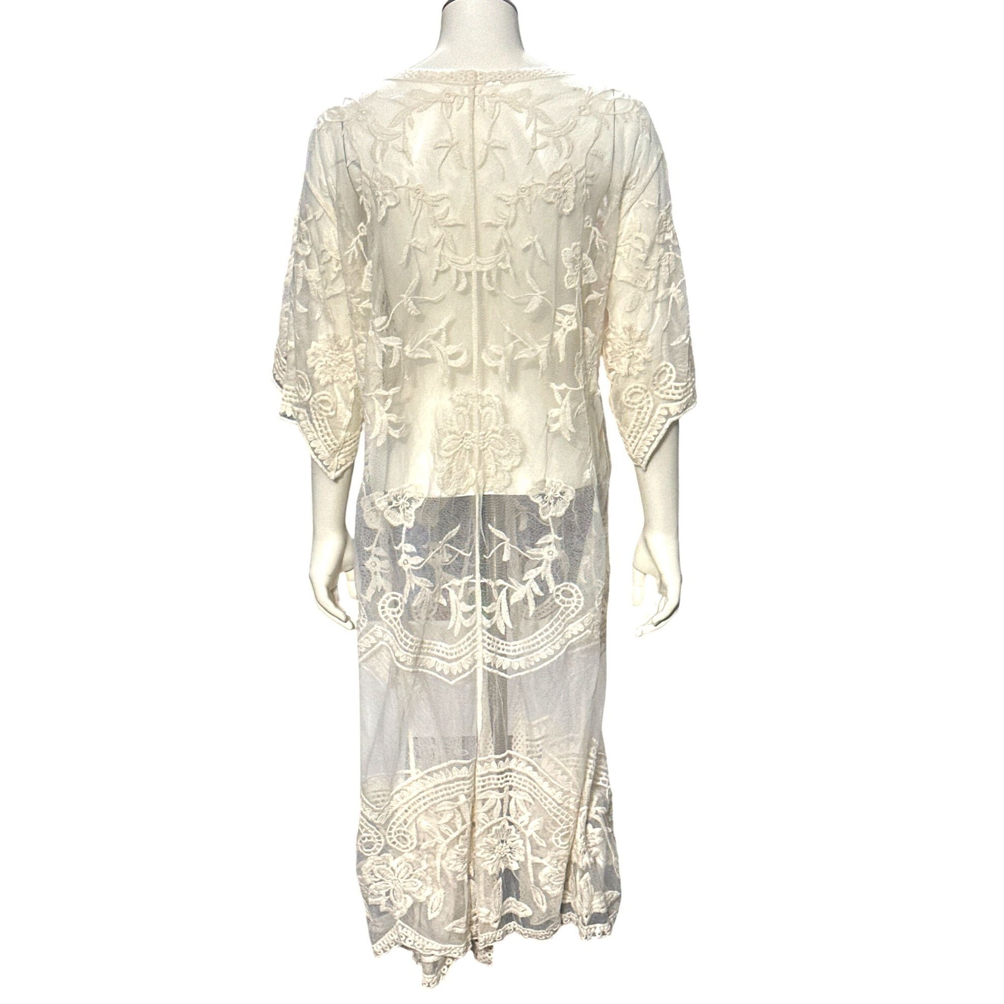 Other CCC Sheer Ivory Floral Embroidered Long Kimono Cardigan Cove Size ONE SIZE - 3 Thumbnail