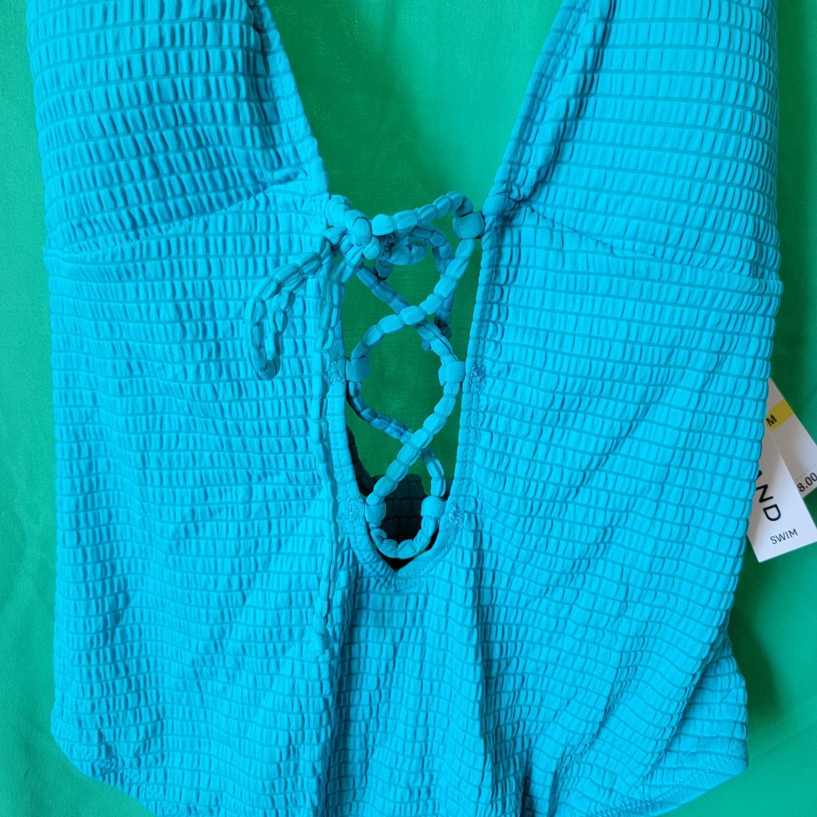 Lucky Brand Teal Wave Lace-Up Deep V-Neck One Piece Swimsuit Size Medium Size ONE SIZE - 5 Thumbnail