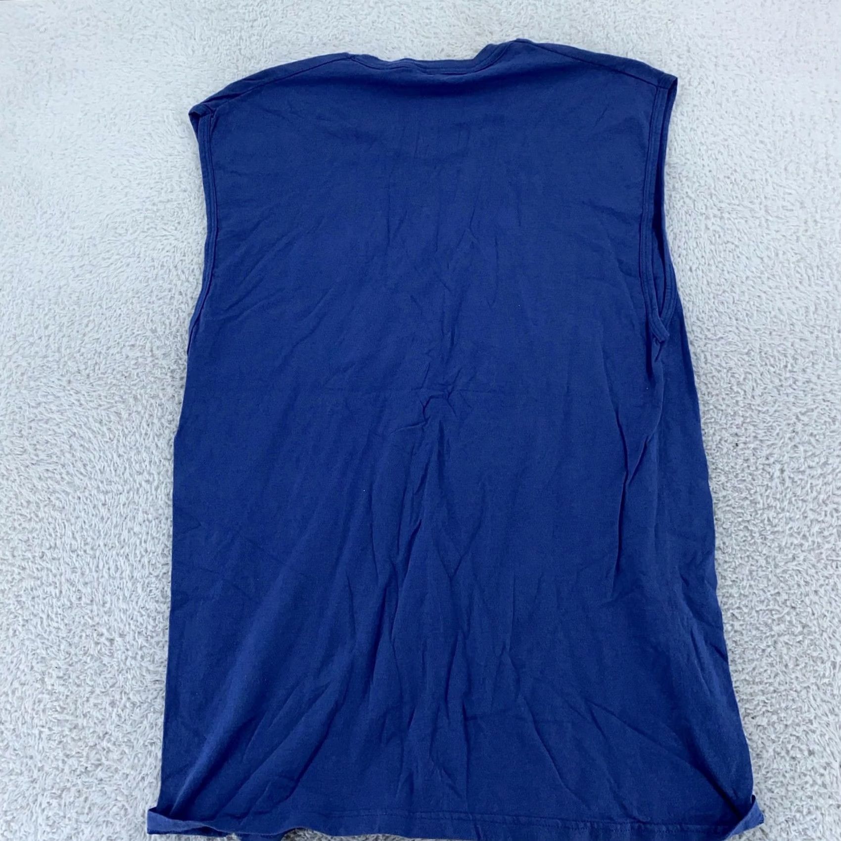 Fruit Of The Loom VINTAGE Fruit of the Loom Sleeveless Pocket Muscle Tee Shirt Mens M/L Blue 100% Cotton Crew Neck Pockets Size US M / EU 48-50 / 2 - 3 Thumbnail