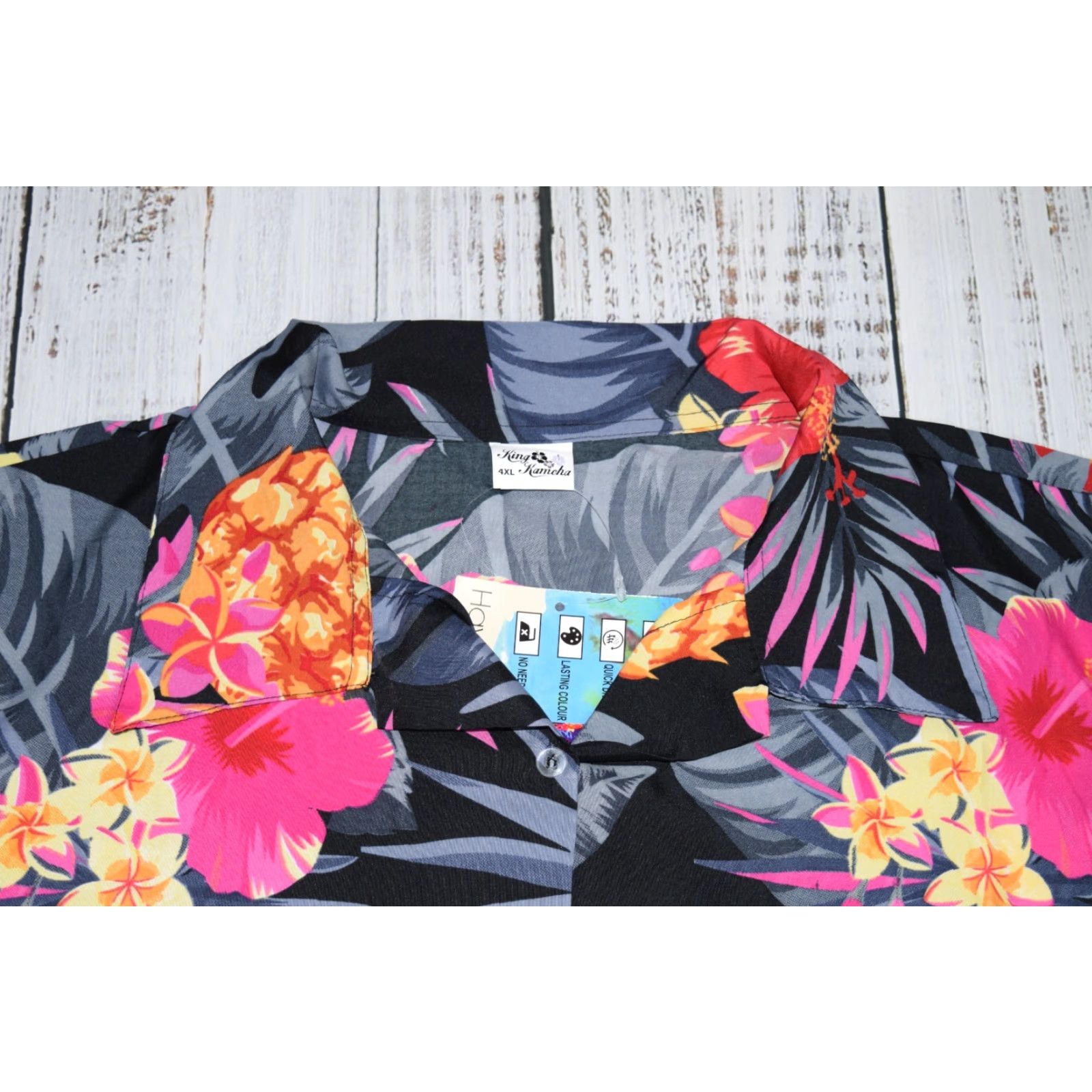 Vintage King Kameha Shirt Mens 4XL Black Grey Hawaiian Pineapple Aloha Casual Funky NWT Size US XXL / EU 58 / 5 - 4 Thumbnail