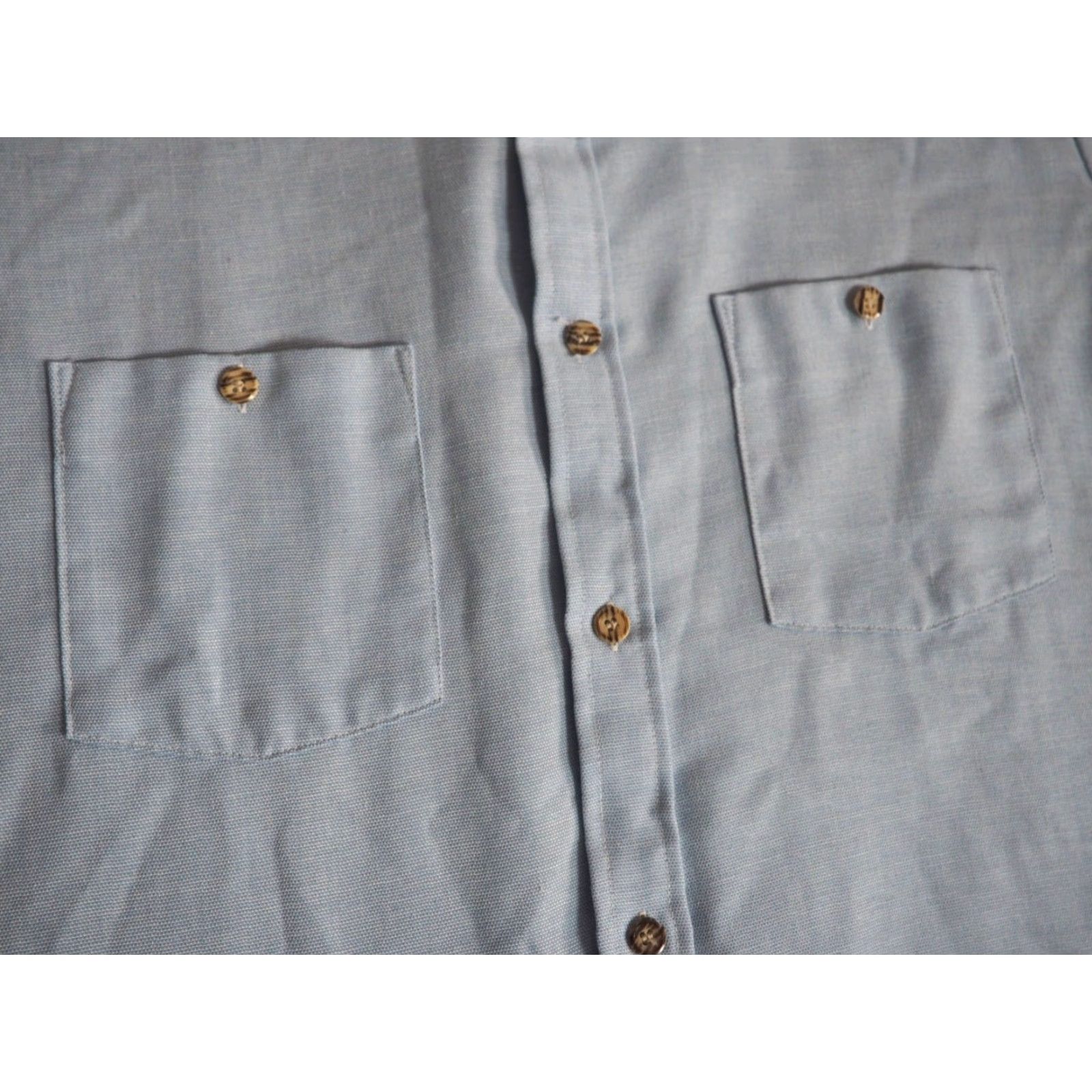 Vintage VINTAGE Par Four Shirt LT Mens 70s Pocket Light Blue Polycotton Long Sleeve Button-Front Mens LT Blue 1970s Casual USA Made Size US L / EU 52-54 / 3 - 6 Thumbnail