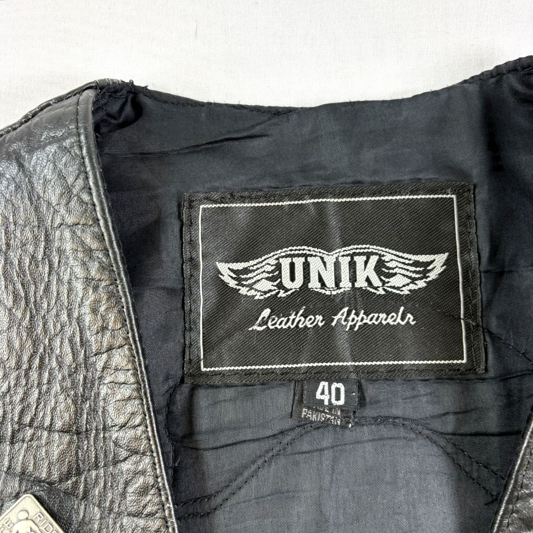 Vintage Unik Leather Vest Mens Size 40 Black Motorcyle Jacket Riding Patch Sleeveless Size US XXS / EU 40 - 3 Thumbnail