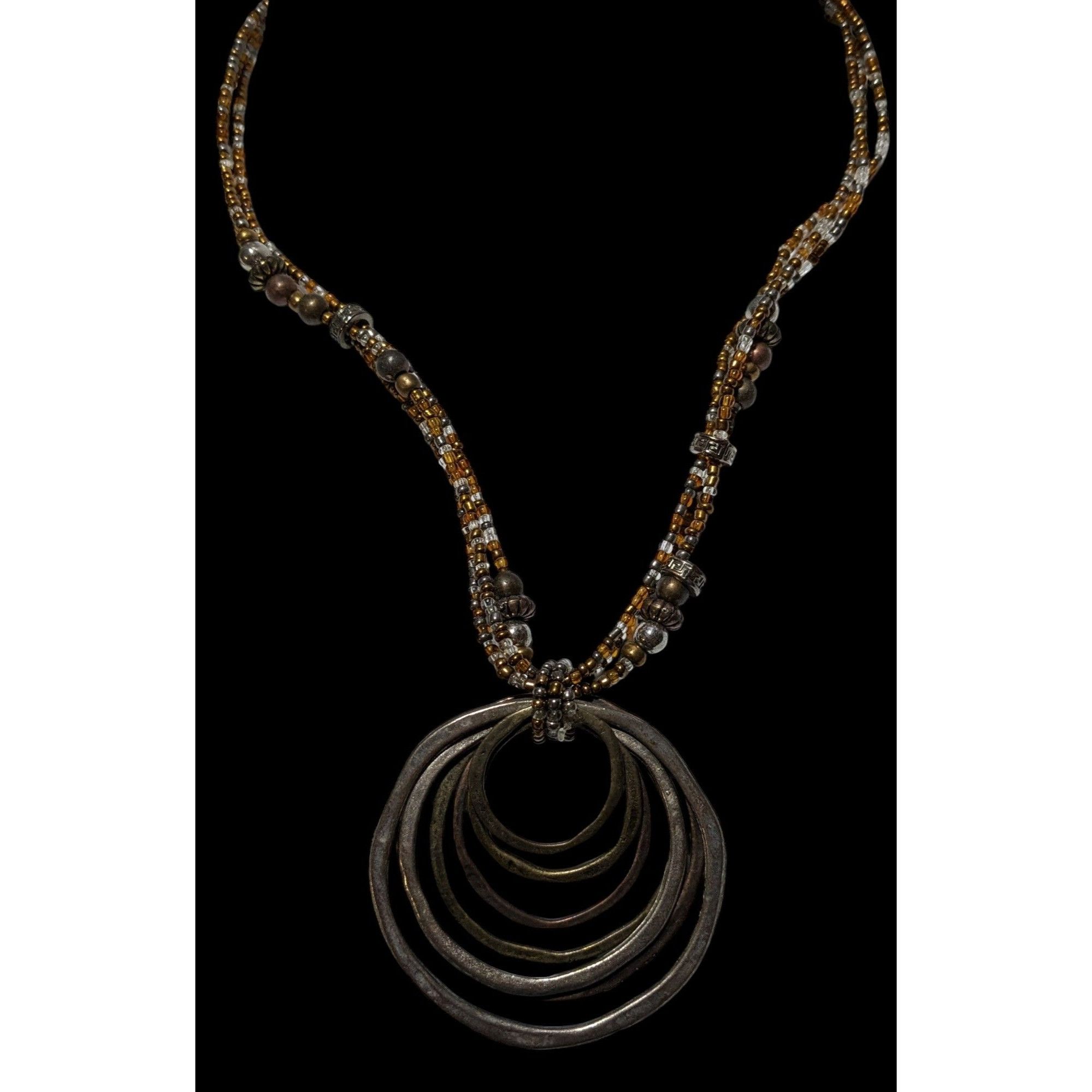 Other Brutalist Rustic Metallic Beaded Hammered Pendant Necklace Size ONE SIZE - 2 Thumbnail