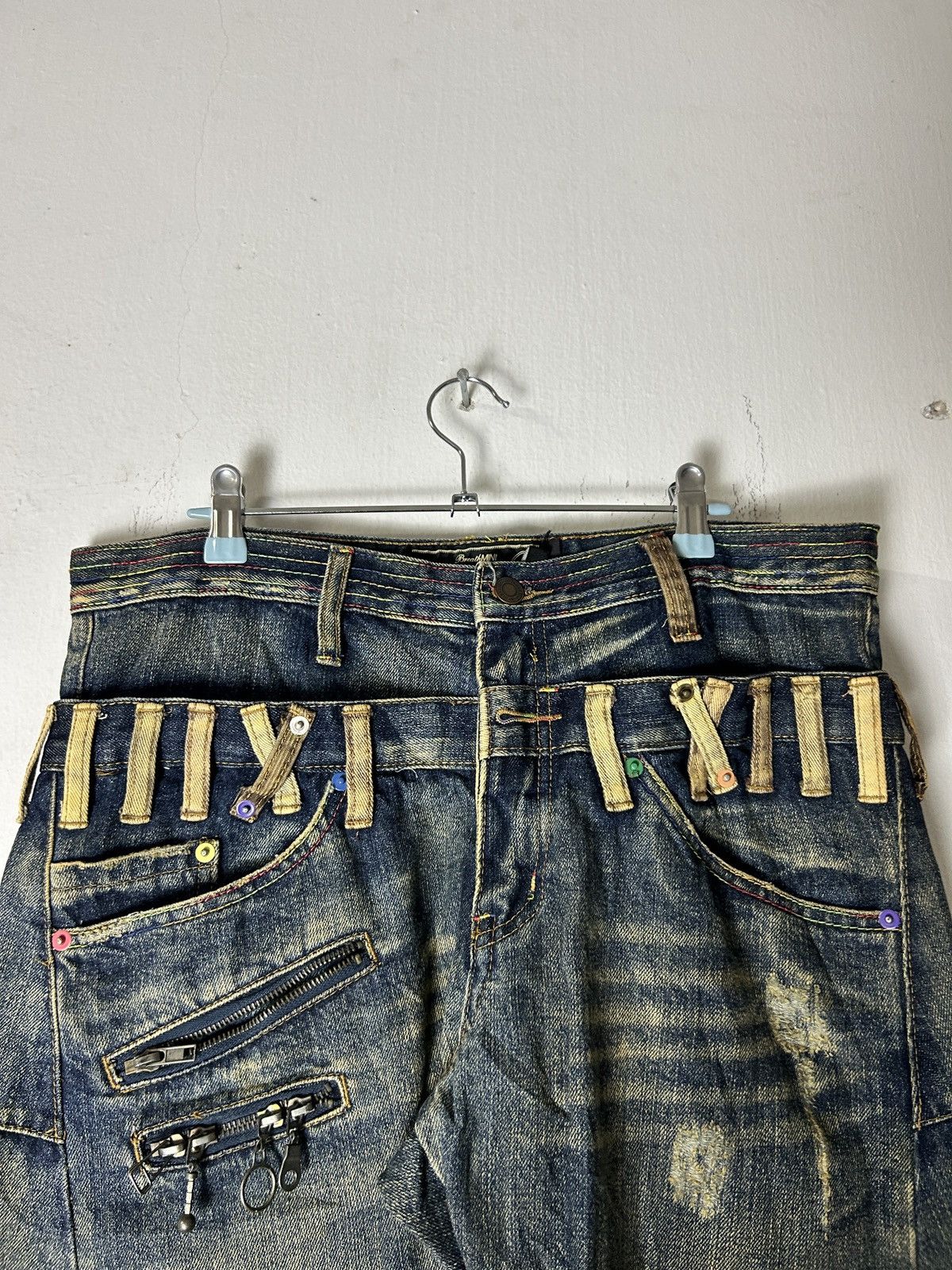 Japanese Brand Breath Mint Double Waist Jeans Sick Faded Bondage Punk Size US 33 - 7 Thumbnail