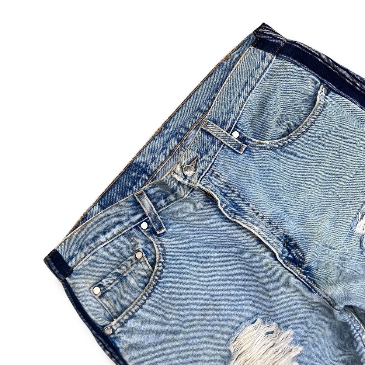 Handmade 🇯🇵 BLUESHADU JAPANESE KOI FISH DISTRESSED DENIM PANTS Size US 33 - 7 Thumbnail