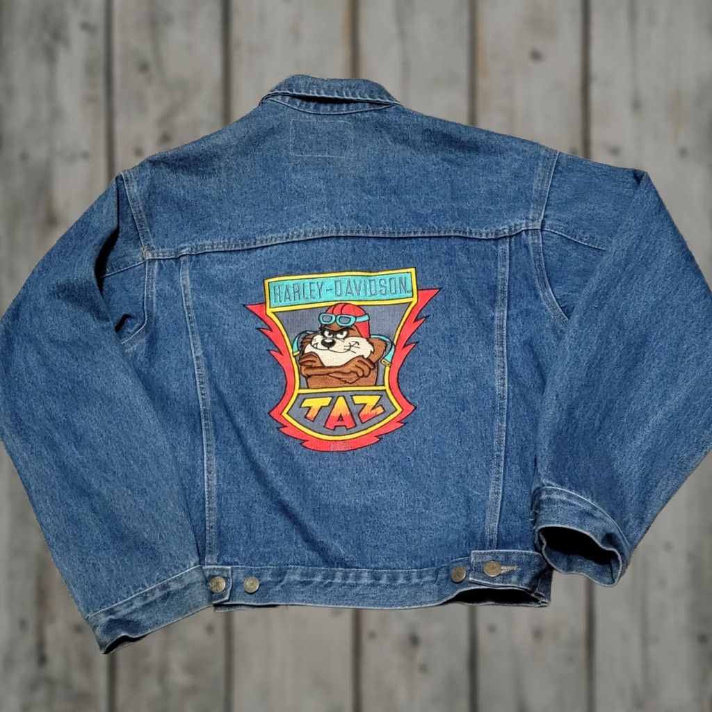 Vintage VINTAGE Warner Bros. Taz Harley Davidson Denim Jacket M Men Blue 1997 Jacket Denim Jean Ski? Size US M / EU 48-50 / 2 - 1 Thumbnail