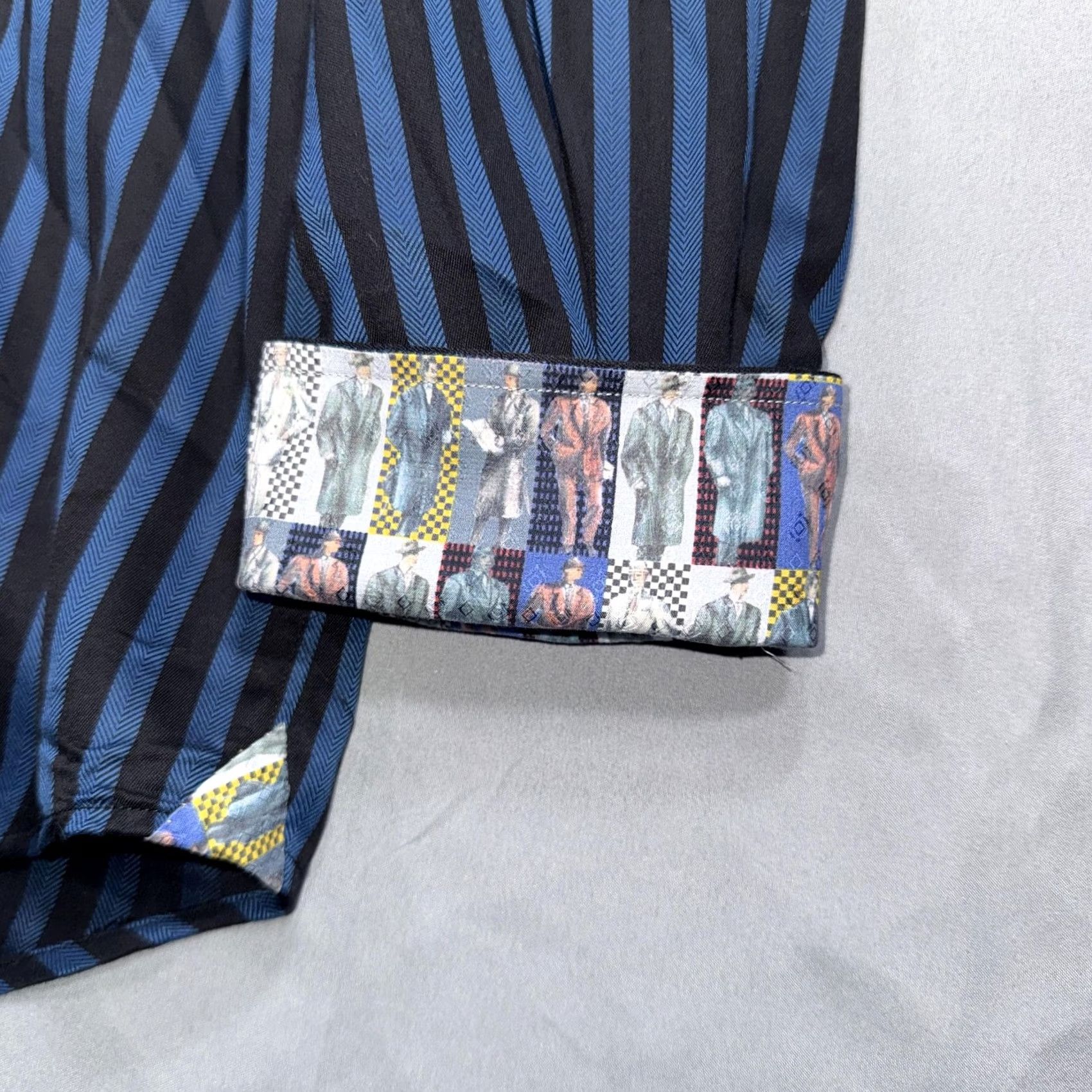 Robert Graham Robert Graham Shirt Mens XL Blue Black Stripe Long Sleeve Button Front Dress Size 46R - 5 Thumbnail
