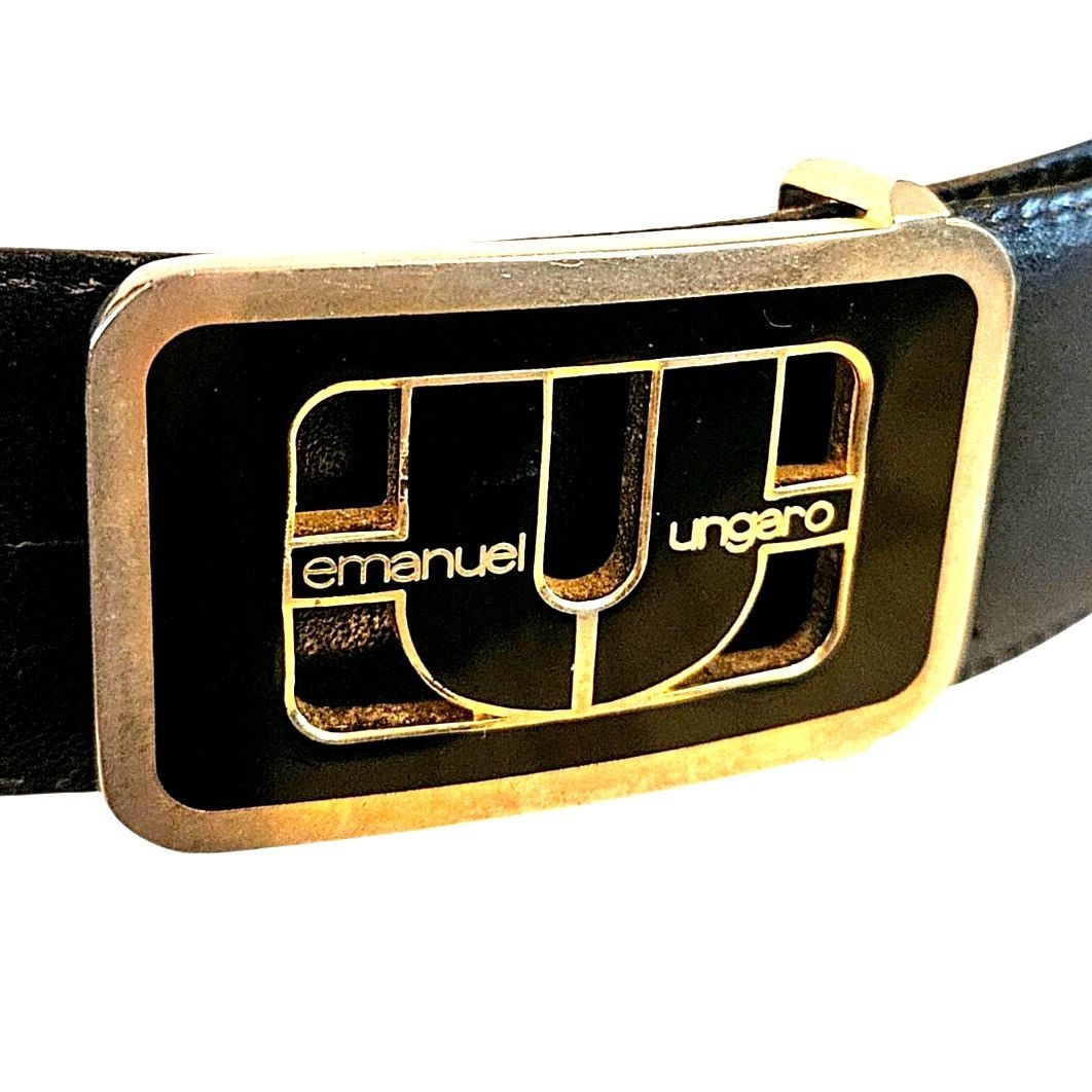 Emanuel Ungaro Vintage Emanuel Ungaro Belt 1970s Leather Black Gold Womens Size ONE SIZE - 10 Thumbnail