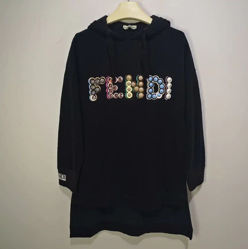 Fendi Fendi Women's Black Cotton Hoodie with Logo 0089 Size L / US 10 / IT 46 - 1 Thumbnail