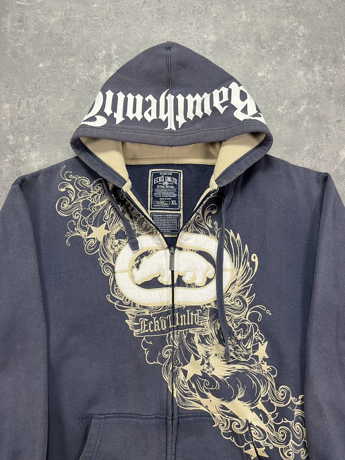Ecko Unltd. Ecko Unltd. Big Logo Printed Baggy Faded Zip Hoodie XL XXL Size US XL / EU 56 / 4 - 8 Thumbnail