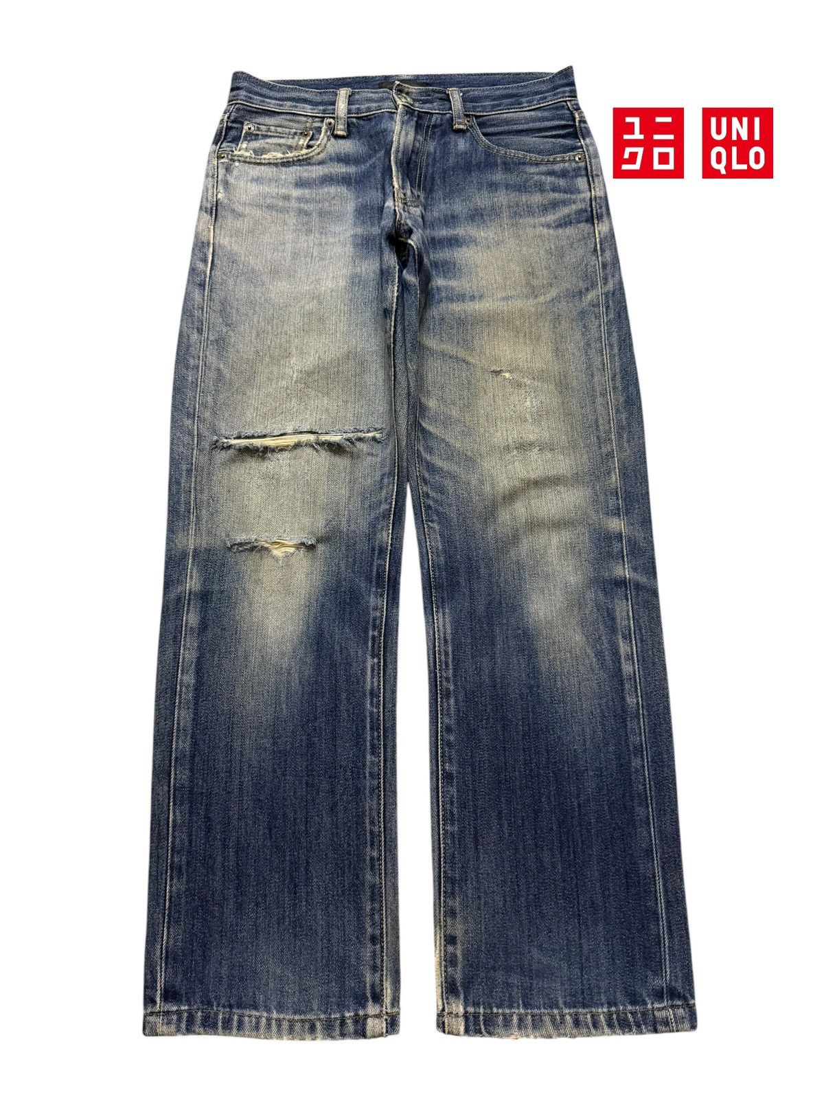 Uniqlo Vintage Y2K Japanese Uniqlo Blue Mud Wash Distressed Jeans Size US 29 - 1 Thumbnail