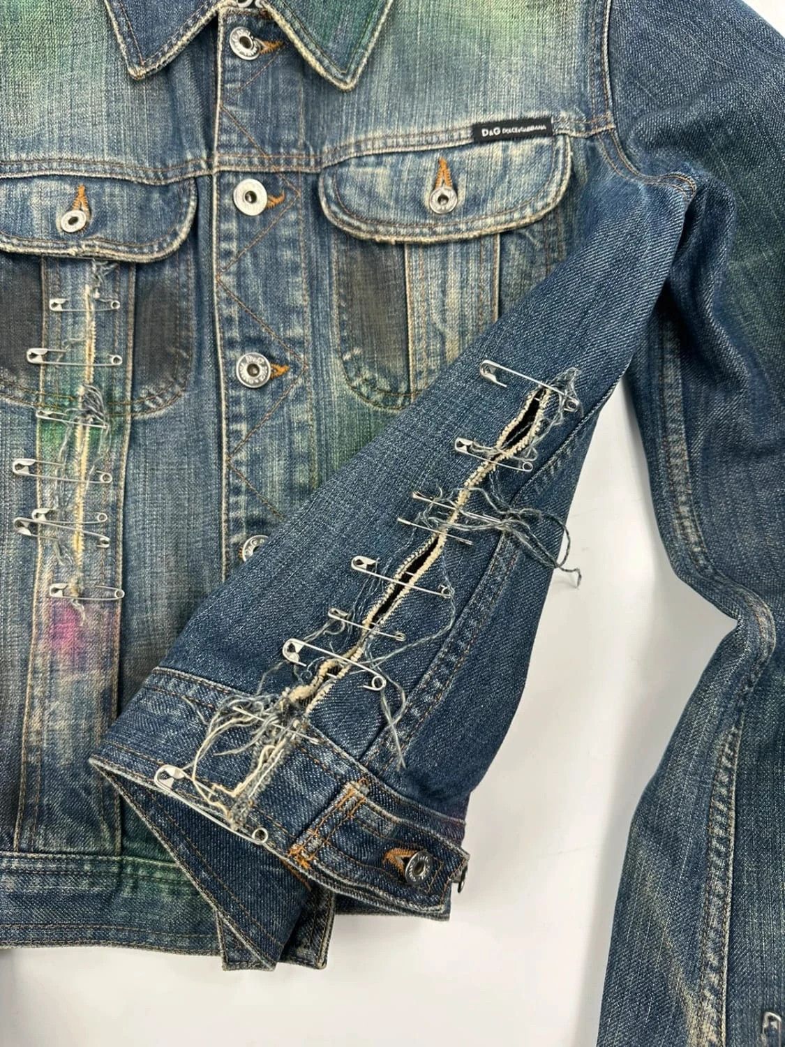Dolce & Gabbana Dolce Gabbana SS2001 Pins Distressed Painted Denim Jacket Size S / US 4 / IT 40 - 12 Thumbnail