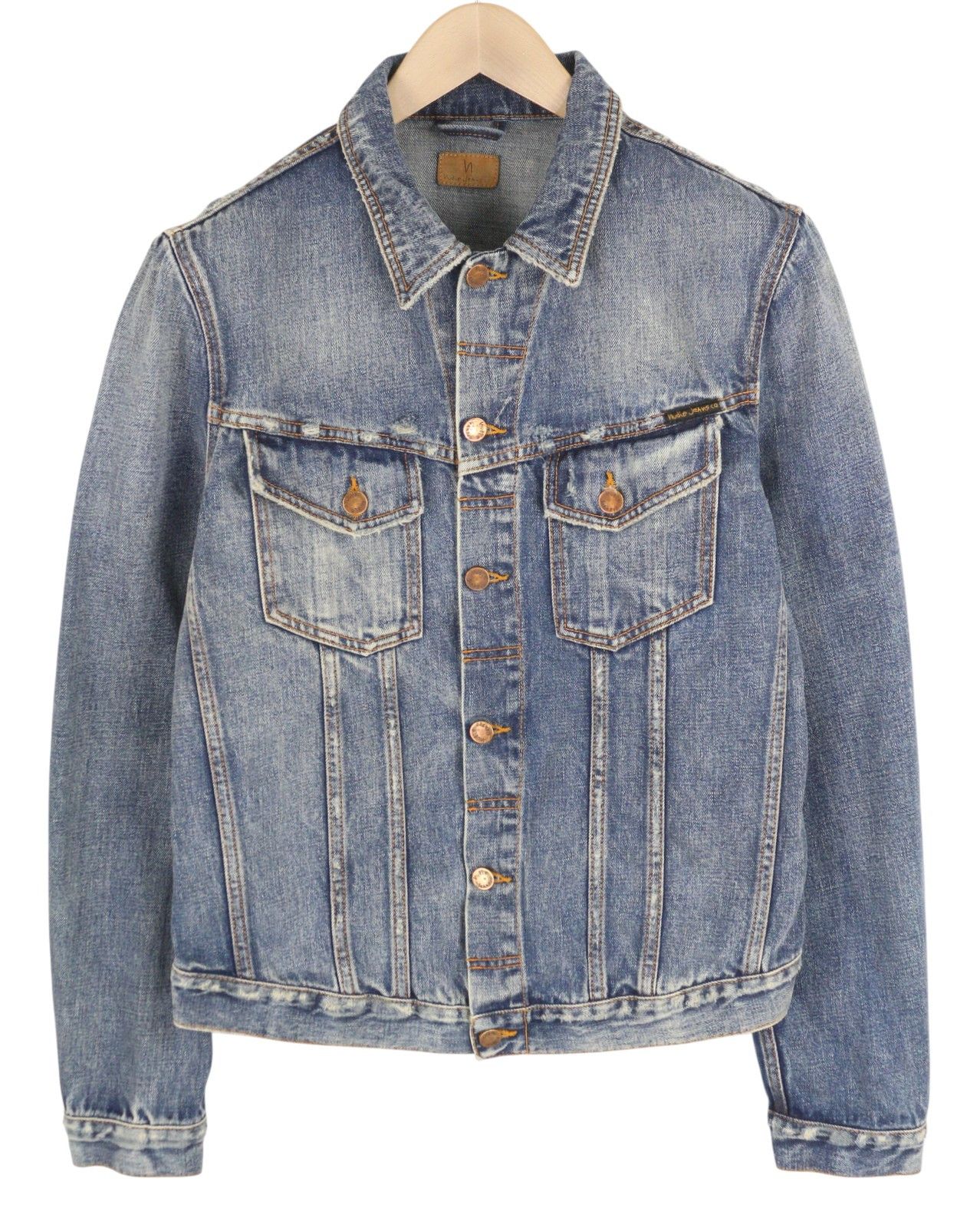 Nudie Jeans BILLY M Shimmering Indigo Distress Washed Jacket 83697 Size US M / EU 48-50 / 2 - 1 Thumbnail