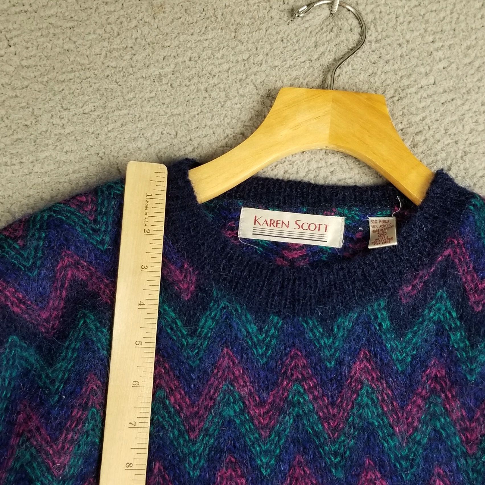 Vintage VINTAGE Karen Scott Mohair Sweater Medium Purple Blue Chunky-Knit Geometric 80s Boho Womens Size M / US 6-8 / IT 42-44 - 3 Thumbnail