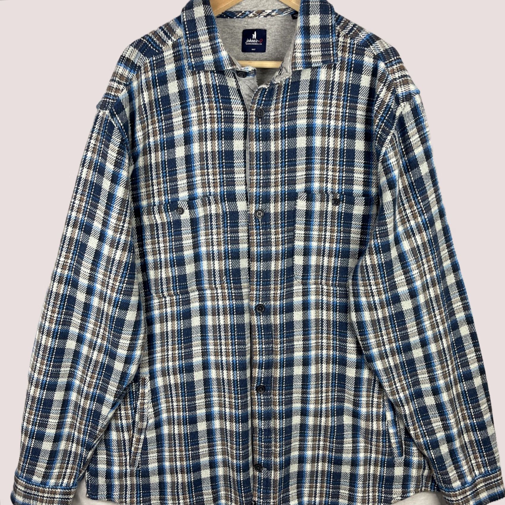 johnnie-O Johnnie O Jacket Mens XL Plaid Flannel Shacket Laguna Blue Heavyweight Size US XL / EU 56 / 4 - 1 Thumbnail