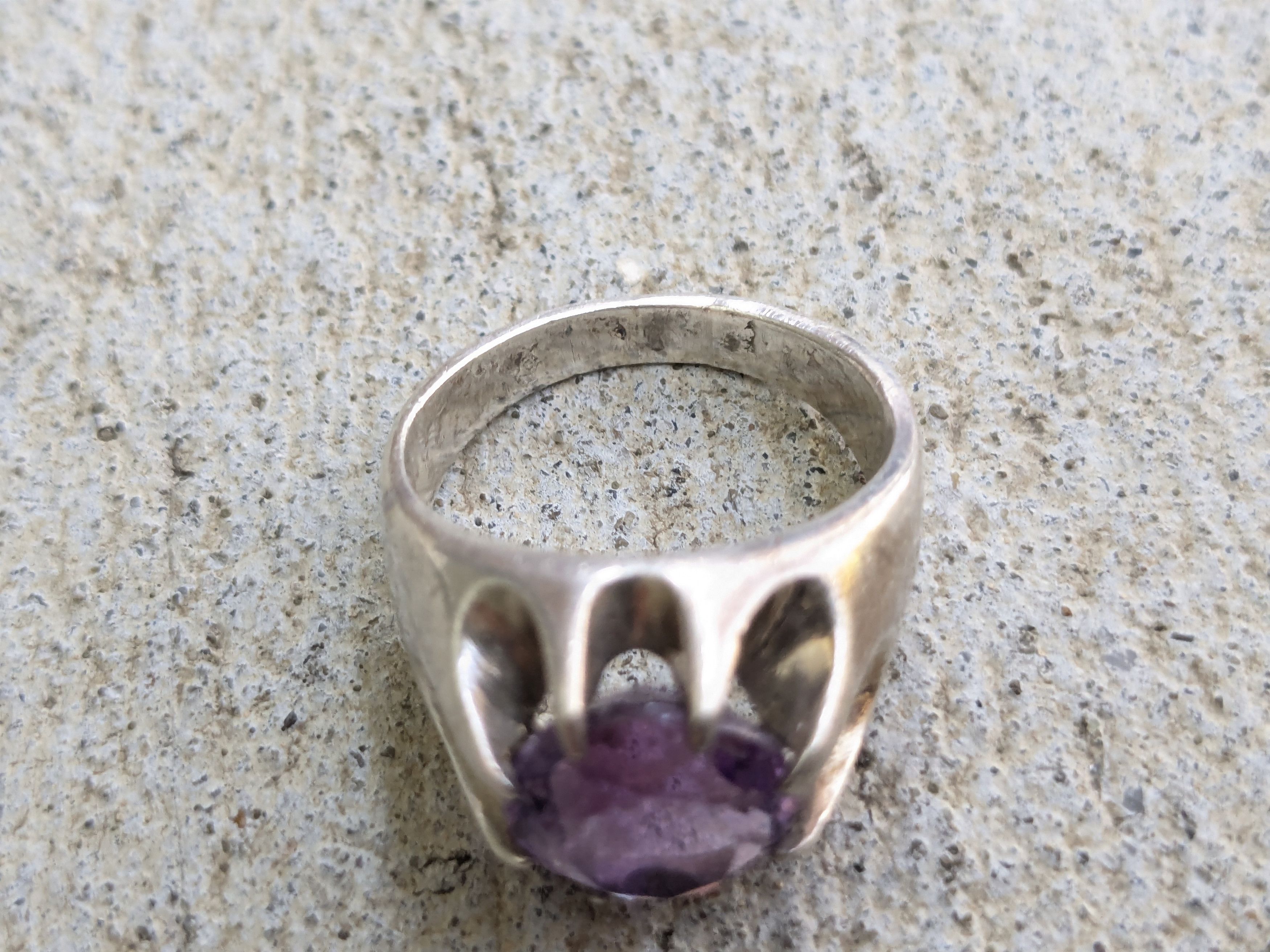 Other Vintage Sterling Silver Ring Purple Amethyst 7 Round Faceted Size ONE SIZE - 6 Thumbnail