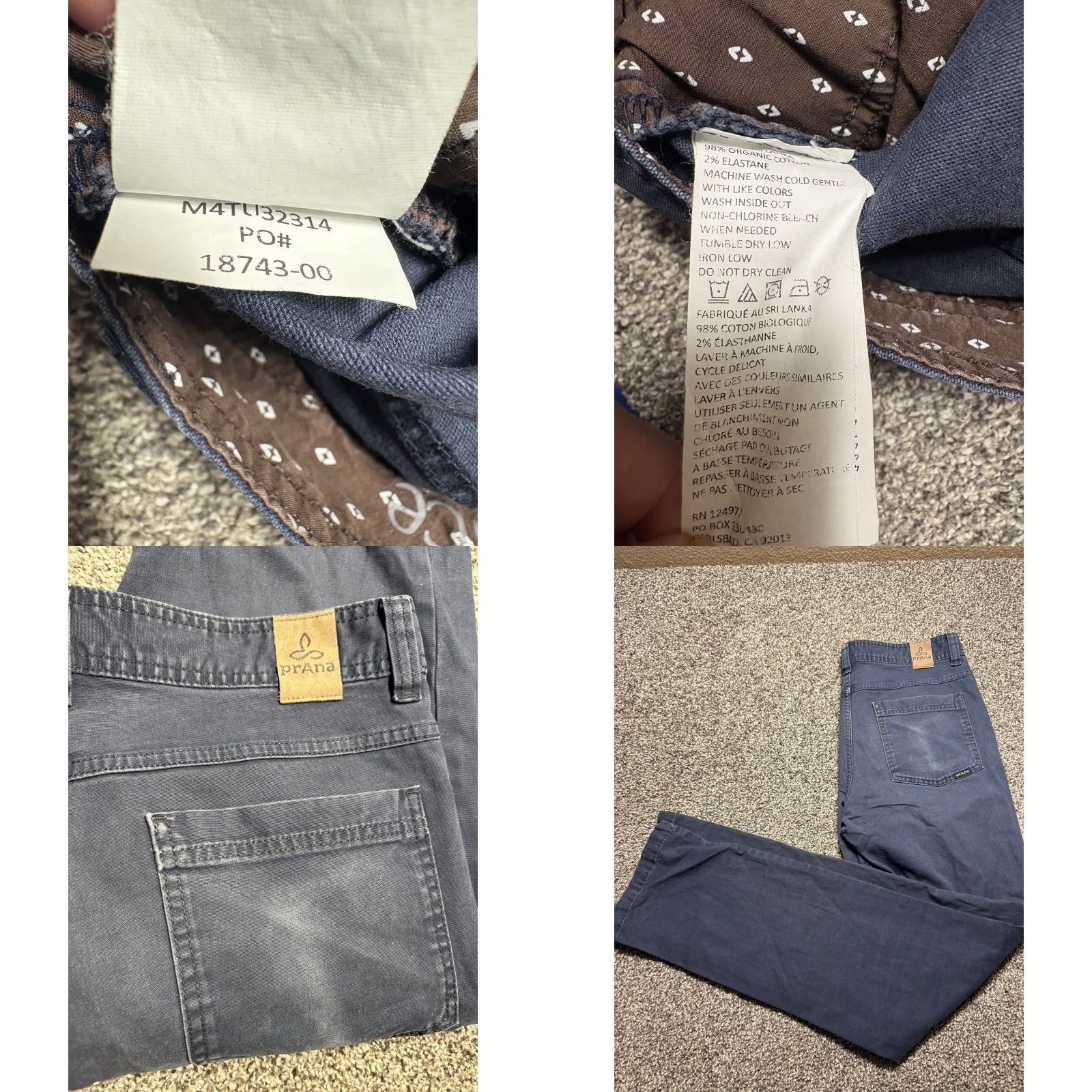 Prana prAna Pants Mens 33x32 Blue Slim Fit Stretch Shirt Hoodie Hat etc Size US 33 - 8 Thumbnail