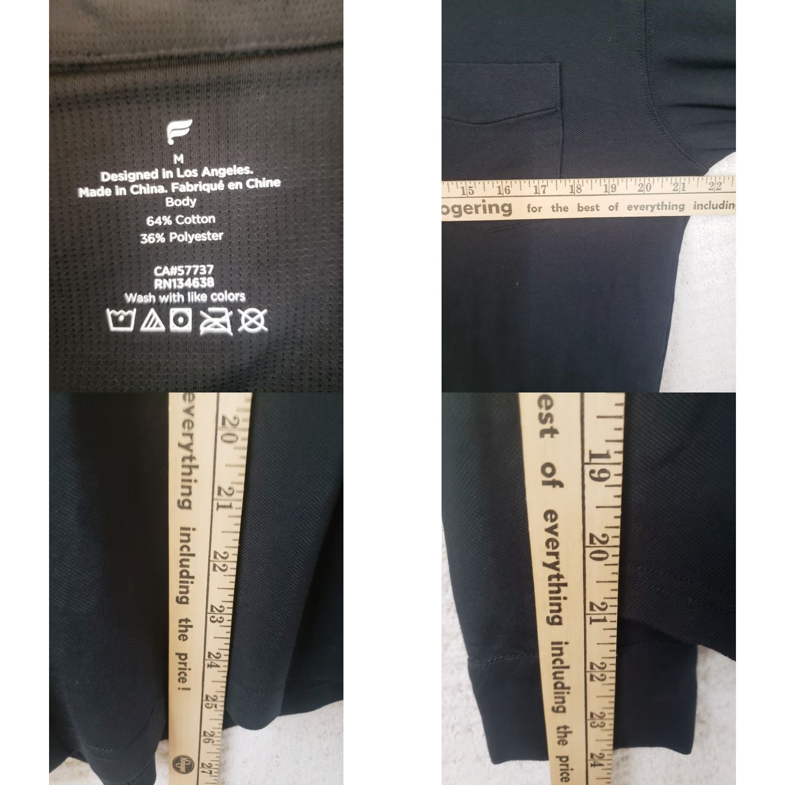 Fabletics Fabletics Button-Up Shirt Black Knit Cotton Blend Long Sleeve Collared Logo Pocket Casual Workwear Country China Men M Regular Width: N/A Size US M / EU 48-50 / 2 - 8 Thumbnail