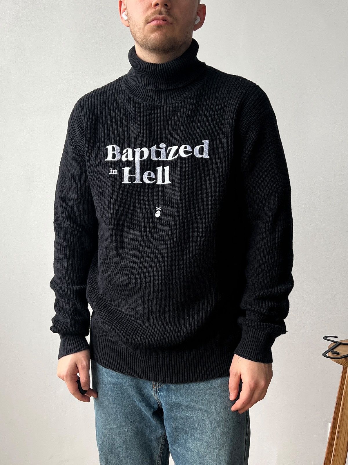 MXDVS MXDVS “ Baptized in Hell” Cotton Black Knit Sweater size L Size US L / EU 52-54 / 3 - 2 Thumbnail