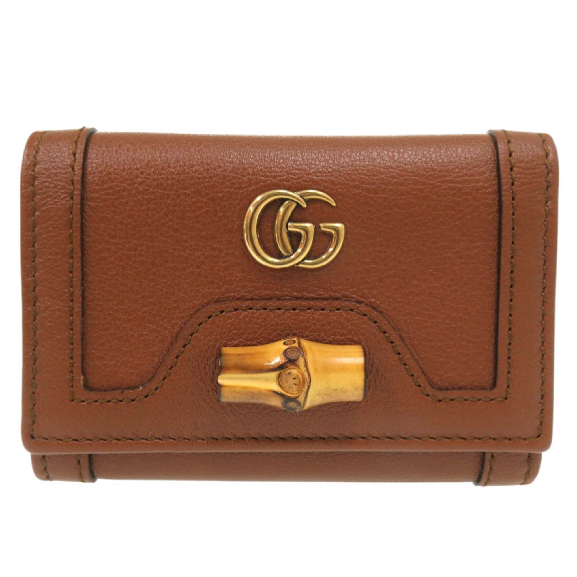 Gucci Like New Gucci Diana Bamboo Compact Wallet GG Marmont 658633 2149 Gold Hardware Leather Brown Tri-fold 1739GUCCI Size ONE SIZE - 1 Thumbnail
